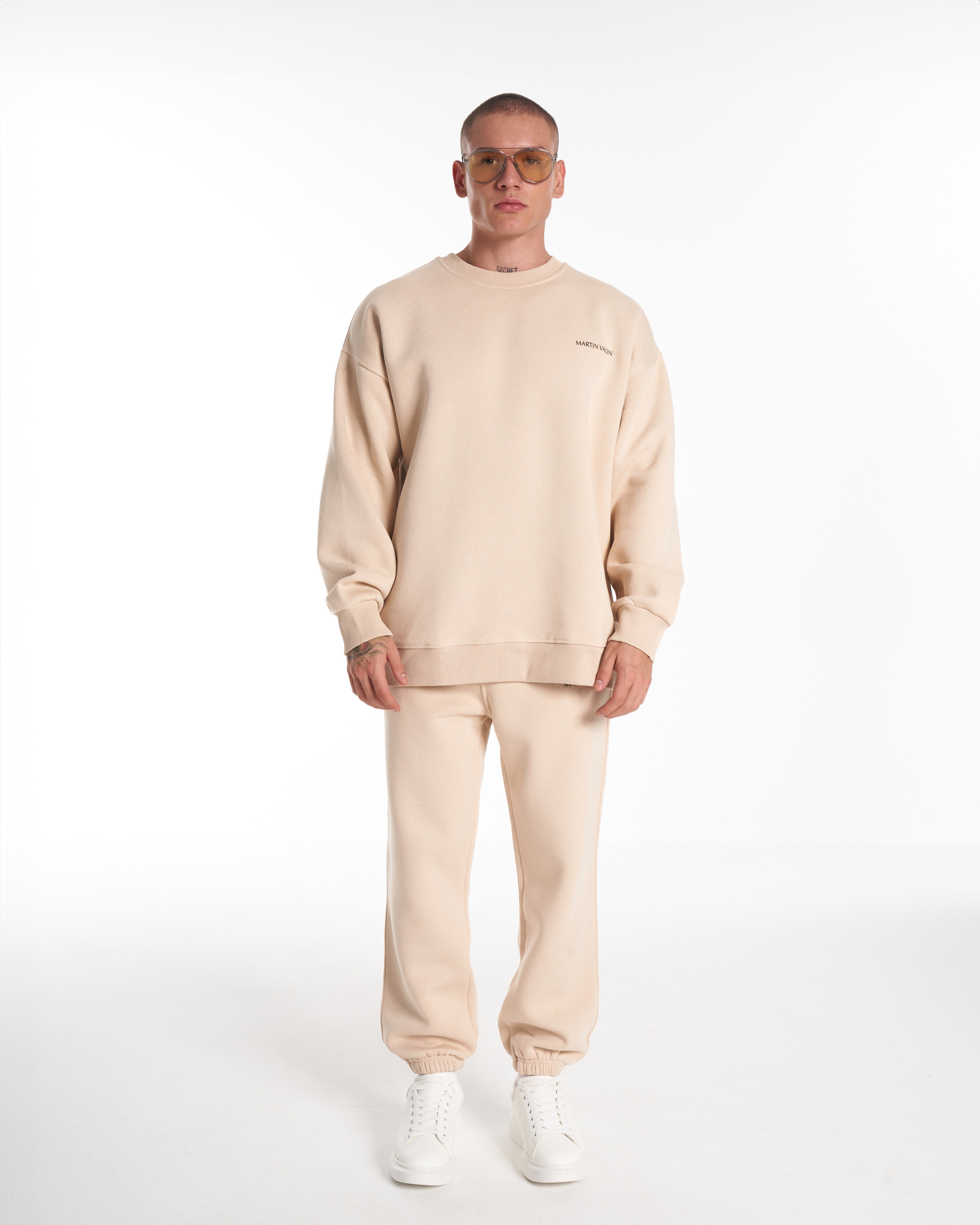 Designer Oversized Beige Sweatshirt Trainingspak Set | MV