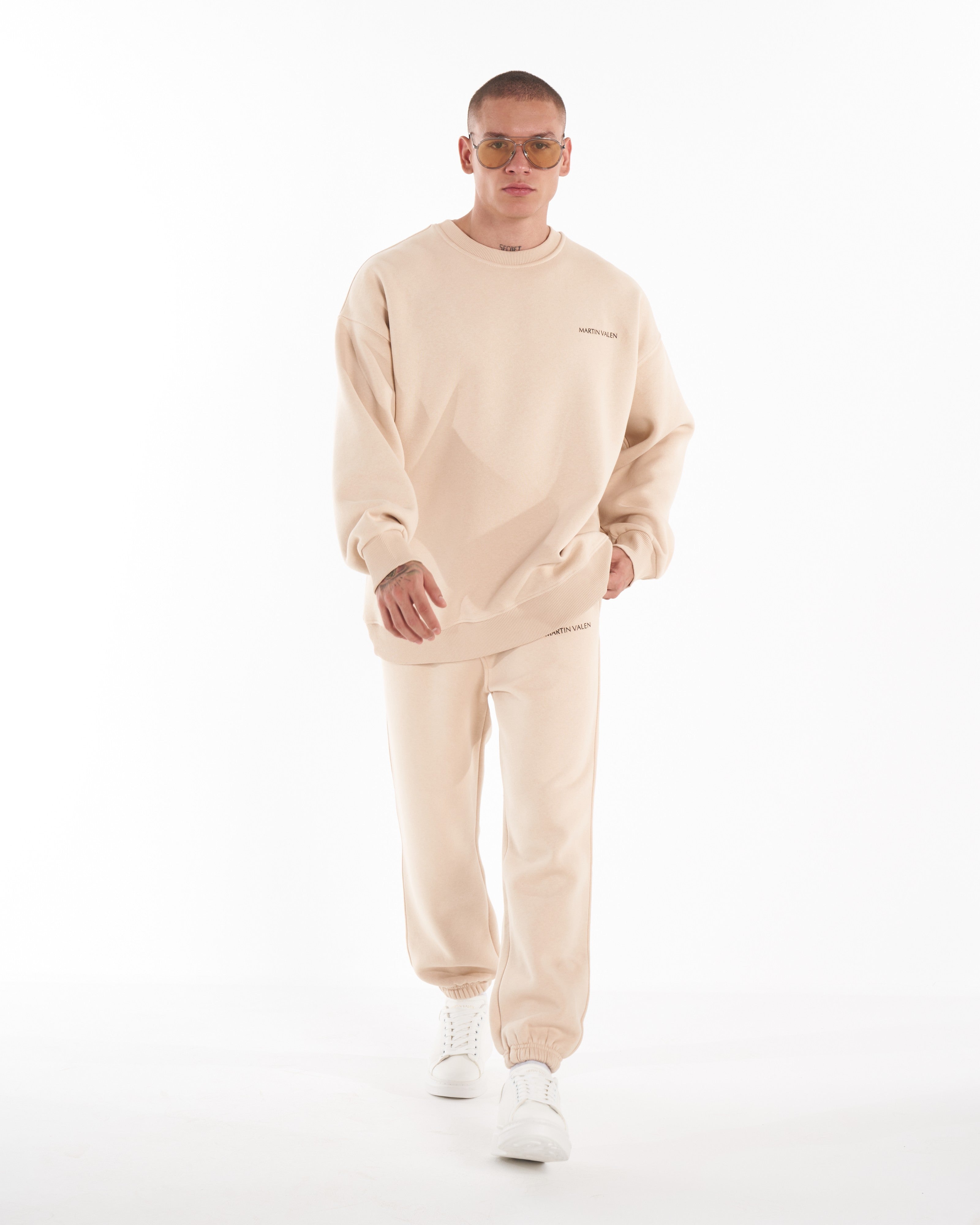 Designer Oversized Beige Sweatshirt Trainingspak Set | MV