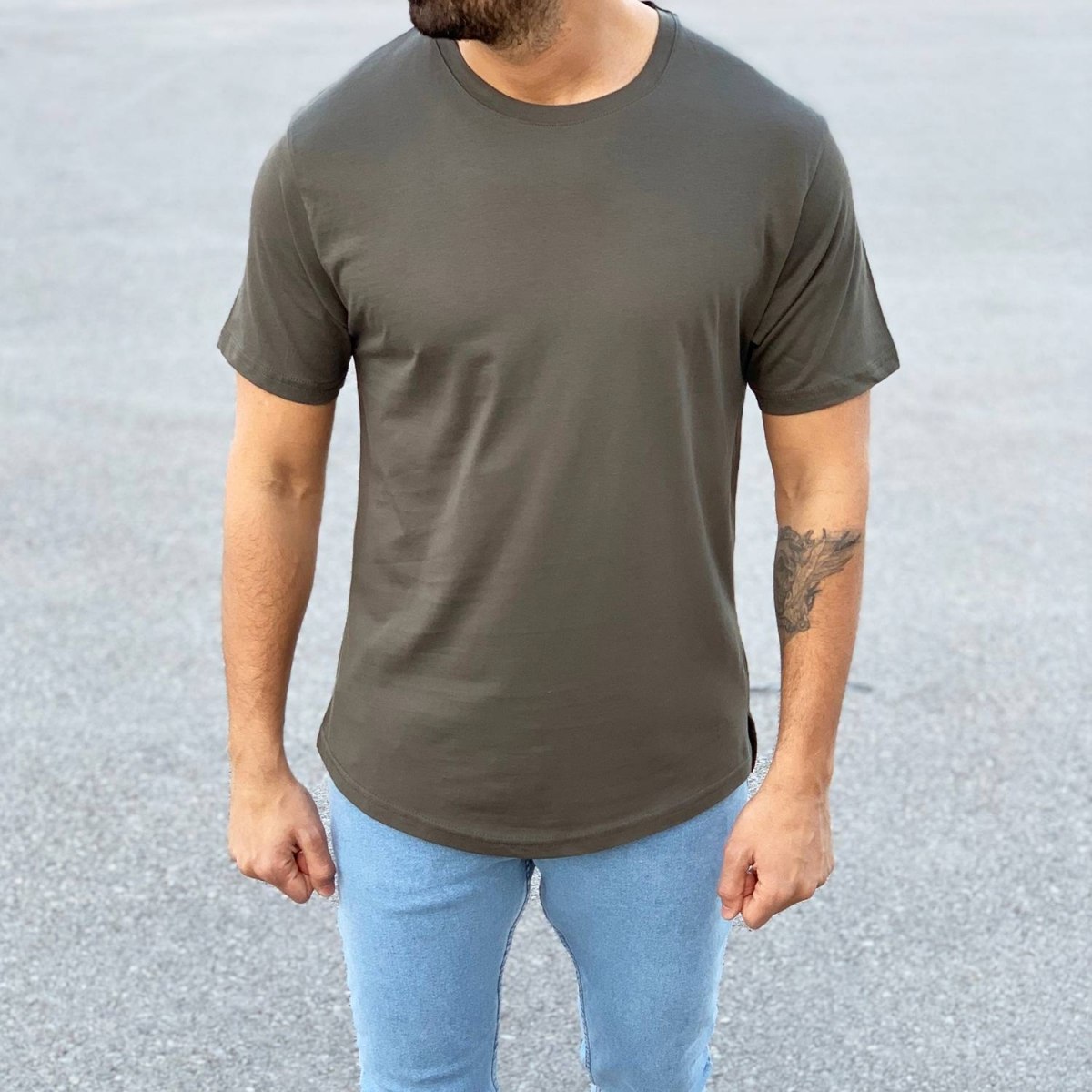 Men's Basic Round Neck T-Shirt In New Khaki - 3