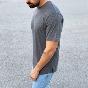 Herren Basic T-Shirt mit rundem Kragen in grau - 1