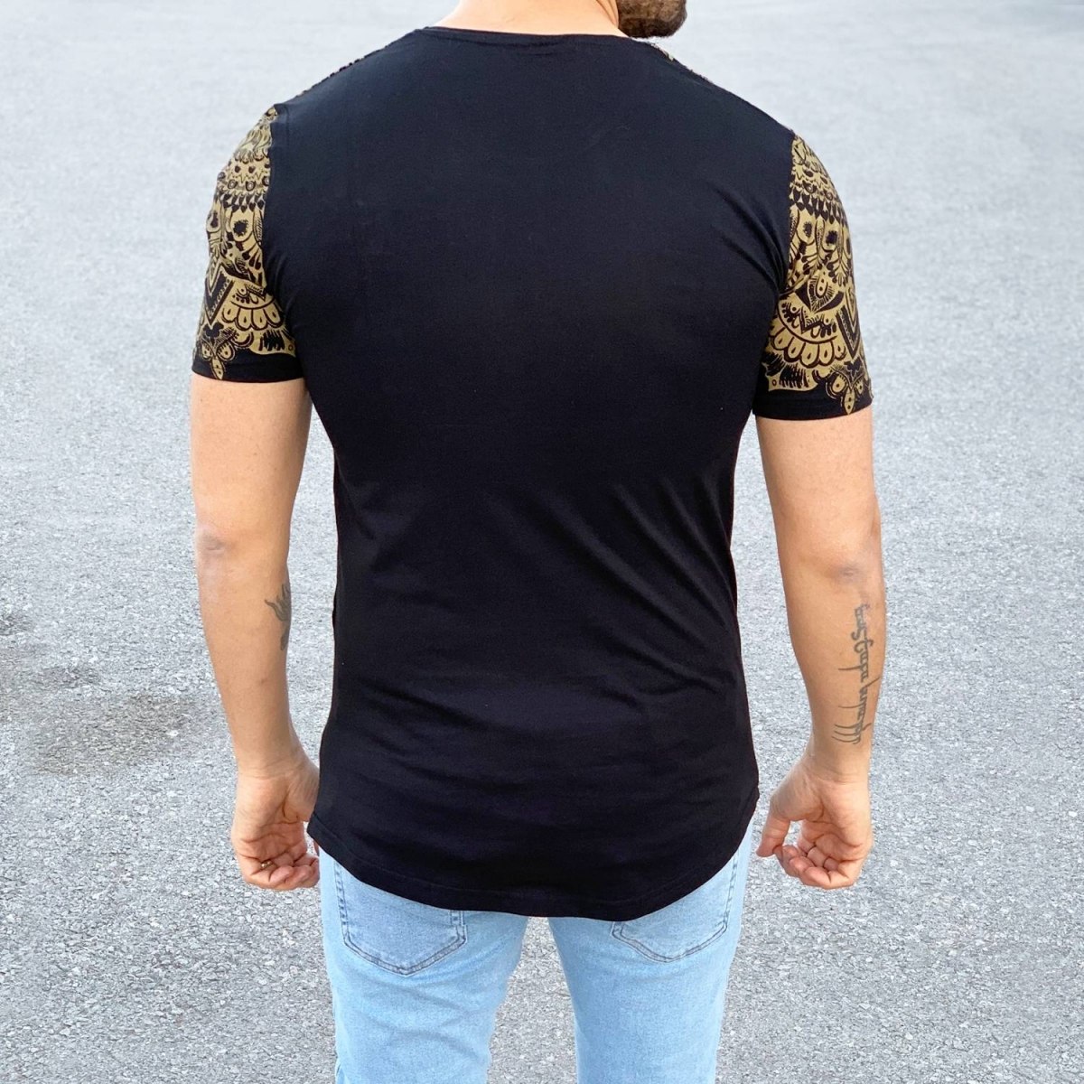 Men's Fitted Ethnic Pattern T-Shirt Black