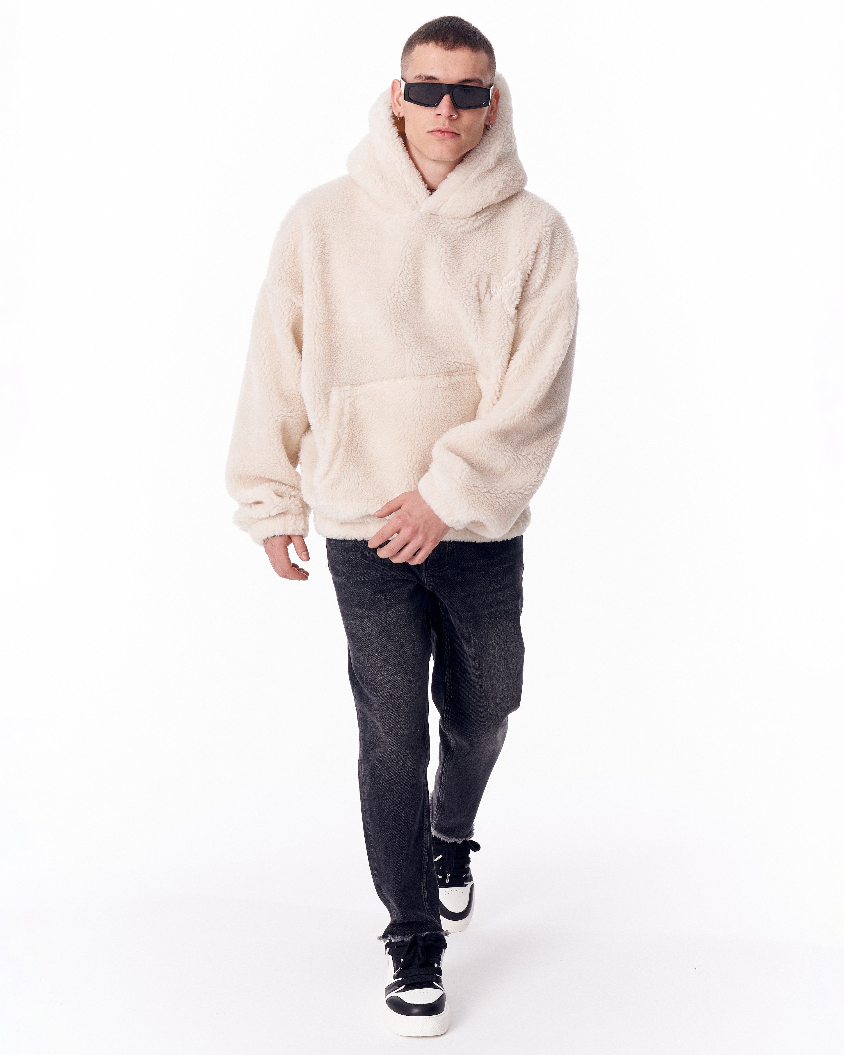 Martin Valen Beige Plush Hoodie With Embroidery Print