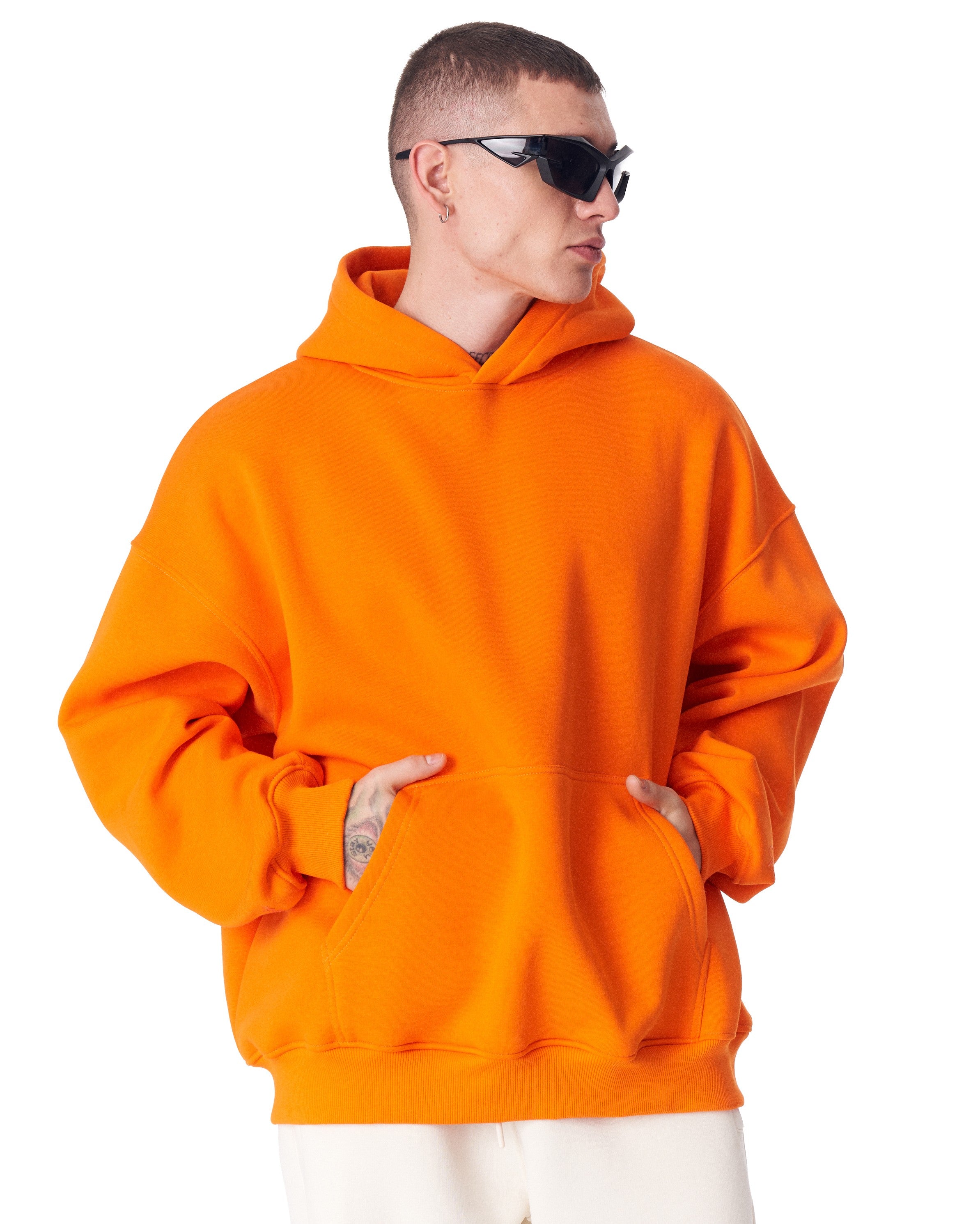 Hoodie Oversize Naranja Minimalista con Estampado en las Mangas