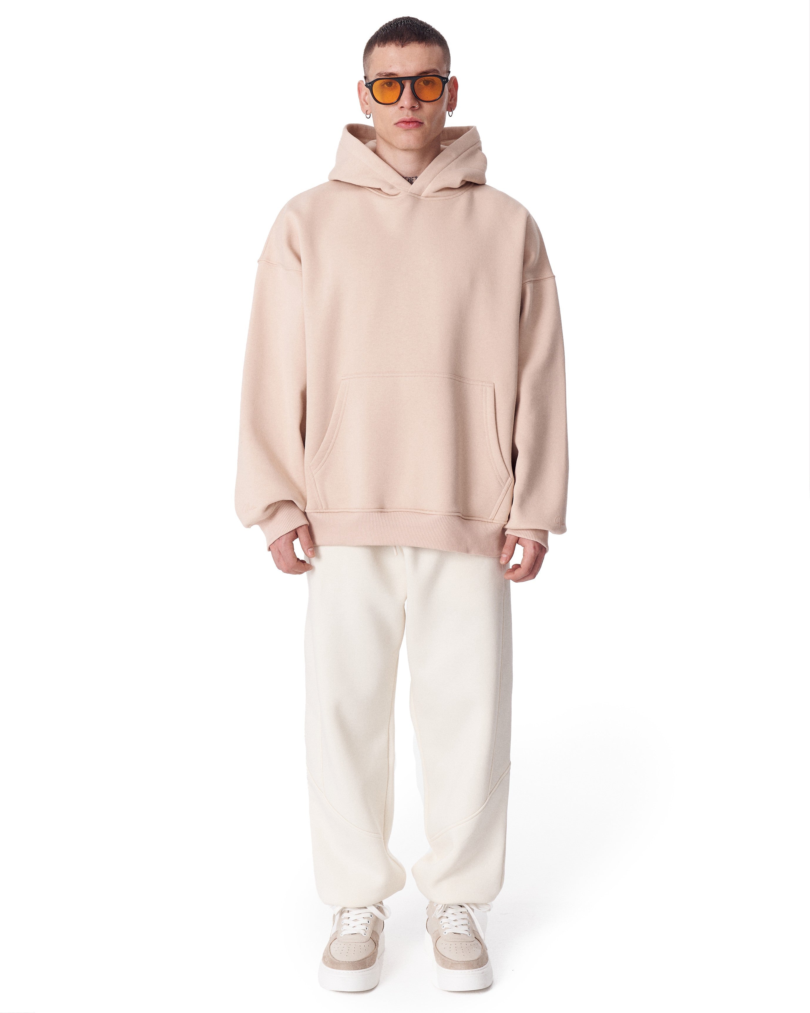 Hoodie Oversize Beige Minimalista con Estampado en las Mangas