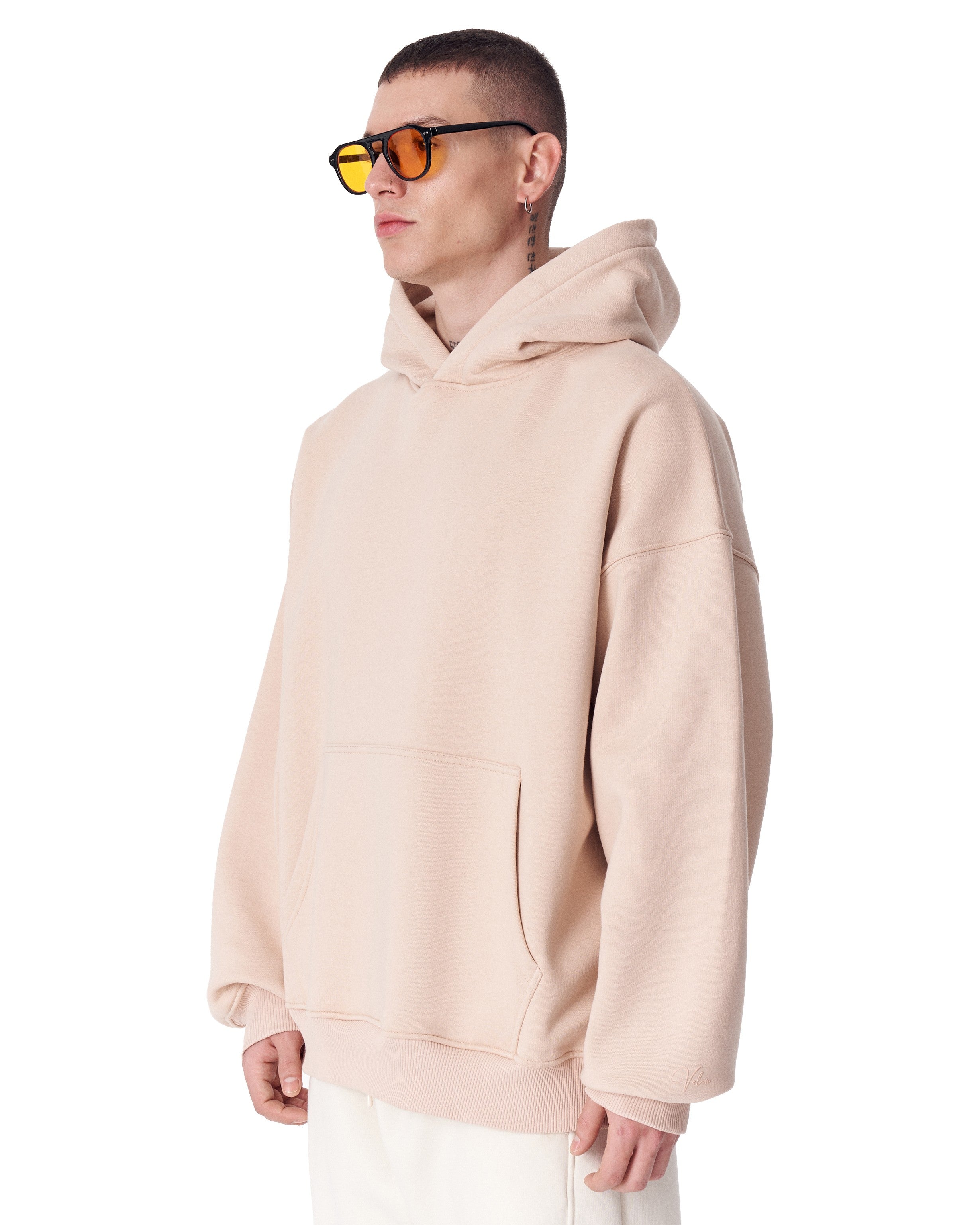Hoodie Oversize Beige Minimalista con Estampado en las Mangas