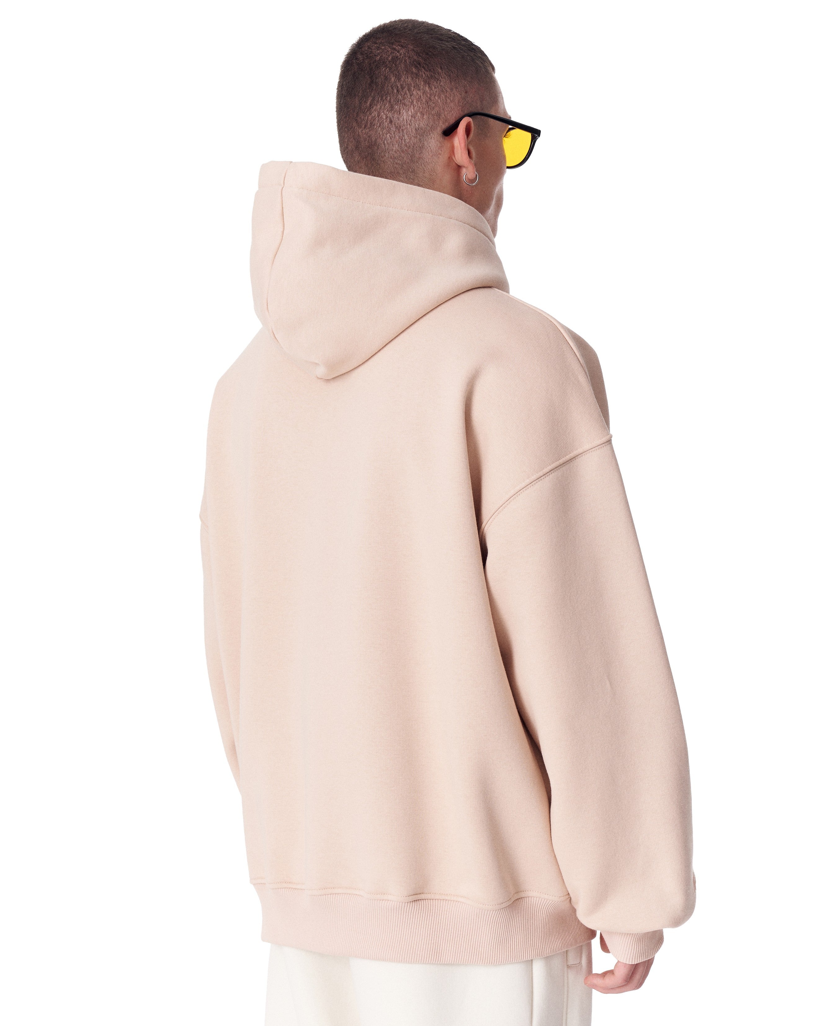Hoodie Oversize Beige Minimalista con Estampado en las Mangas