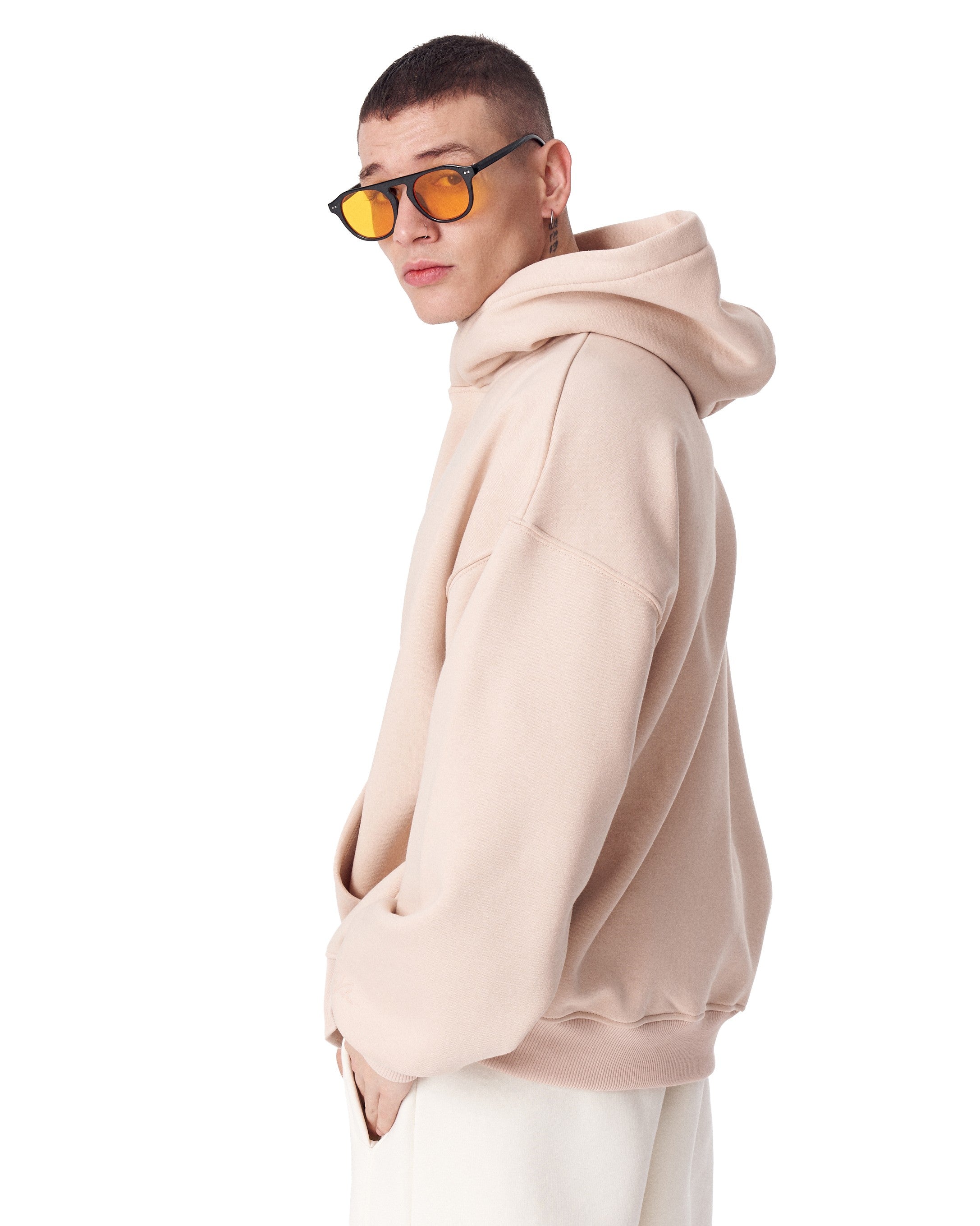 Hoodie Oversize Beige Minimalista con Estampado en las Mangas