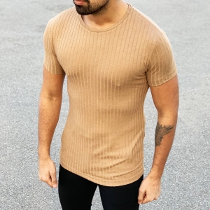 Men's Slim Fit Wide Neck T-Shirt In Camel