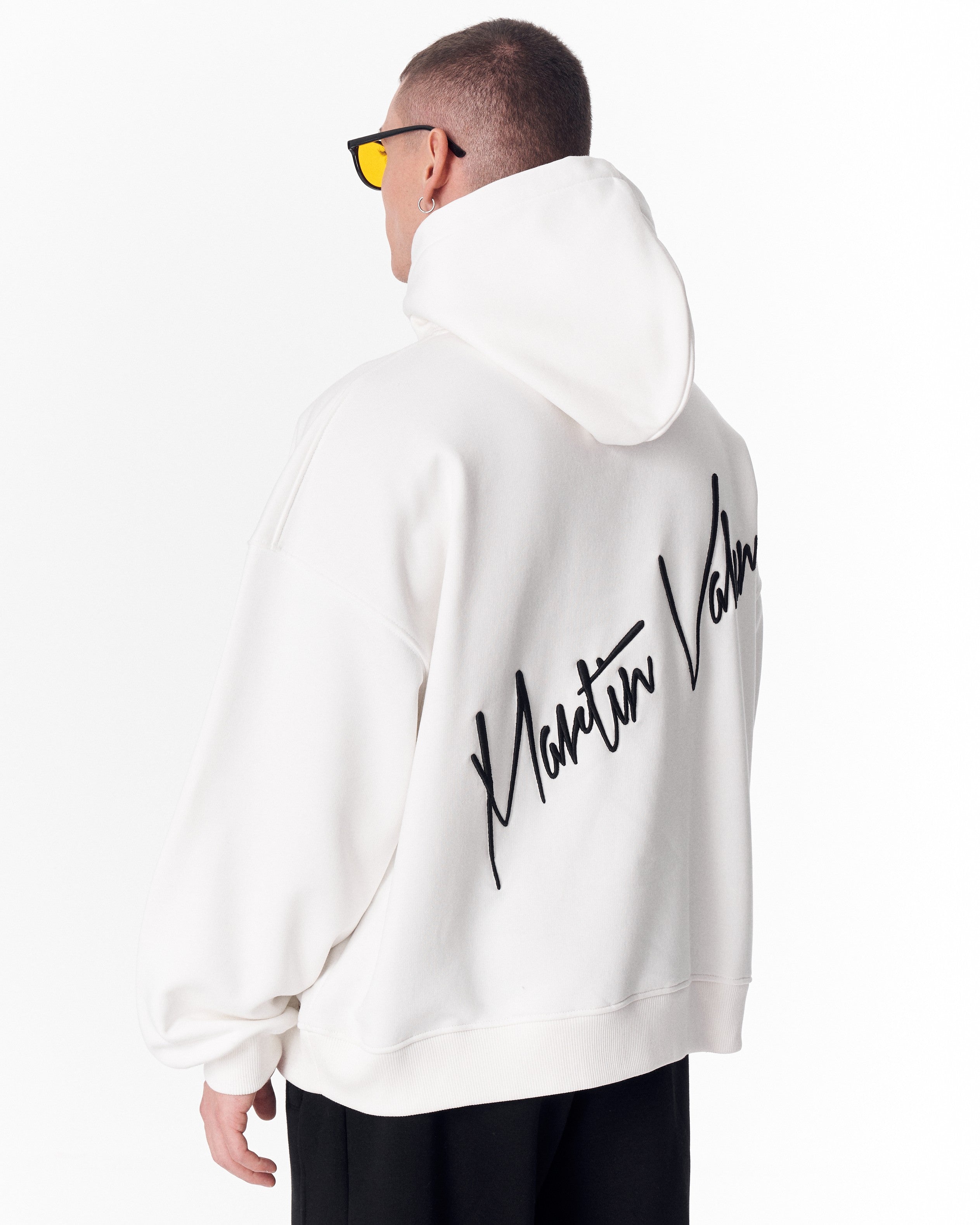 Hoodie Oversize Blanc avec Broderie au Dos | Martin Valen