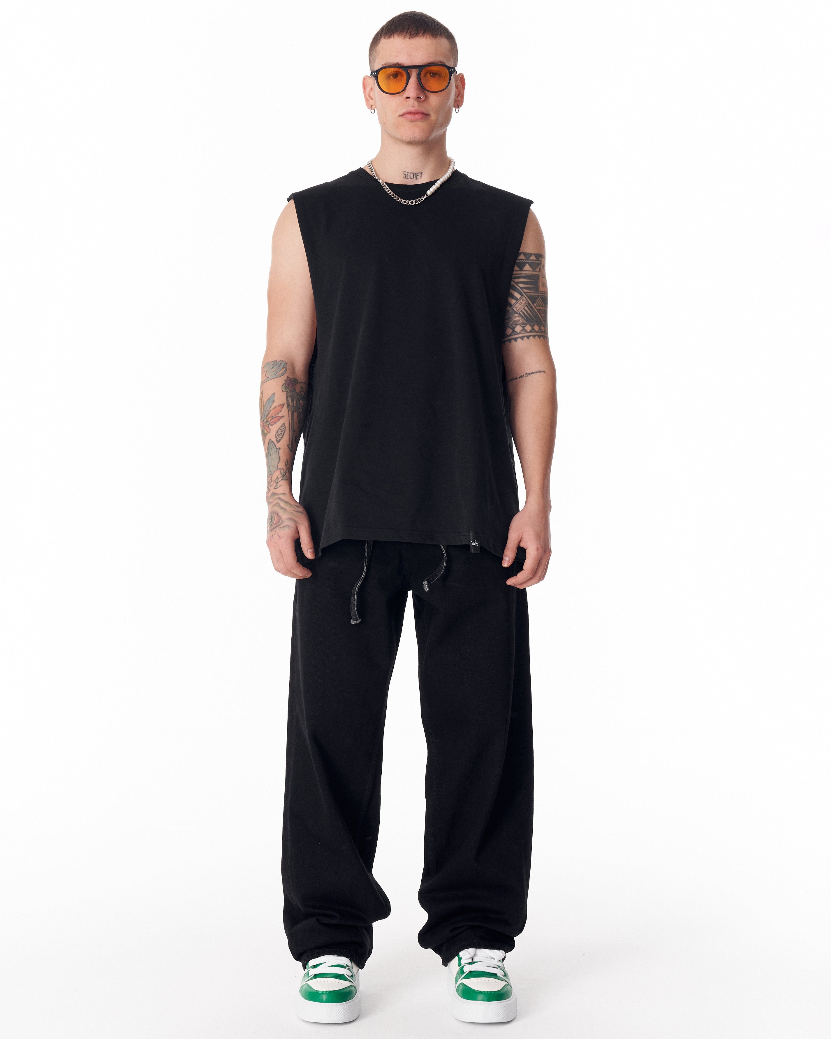 Jeans Noirs Coupe Ample pour Homme avec Cordon en Denim | MV