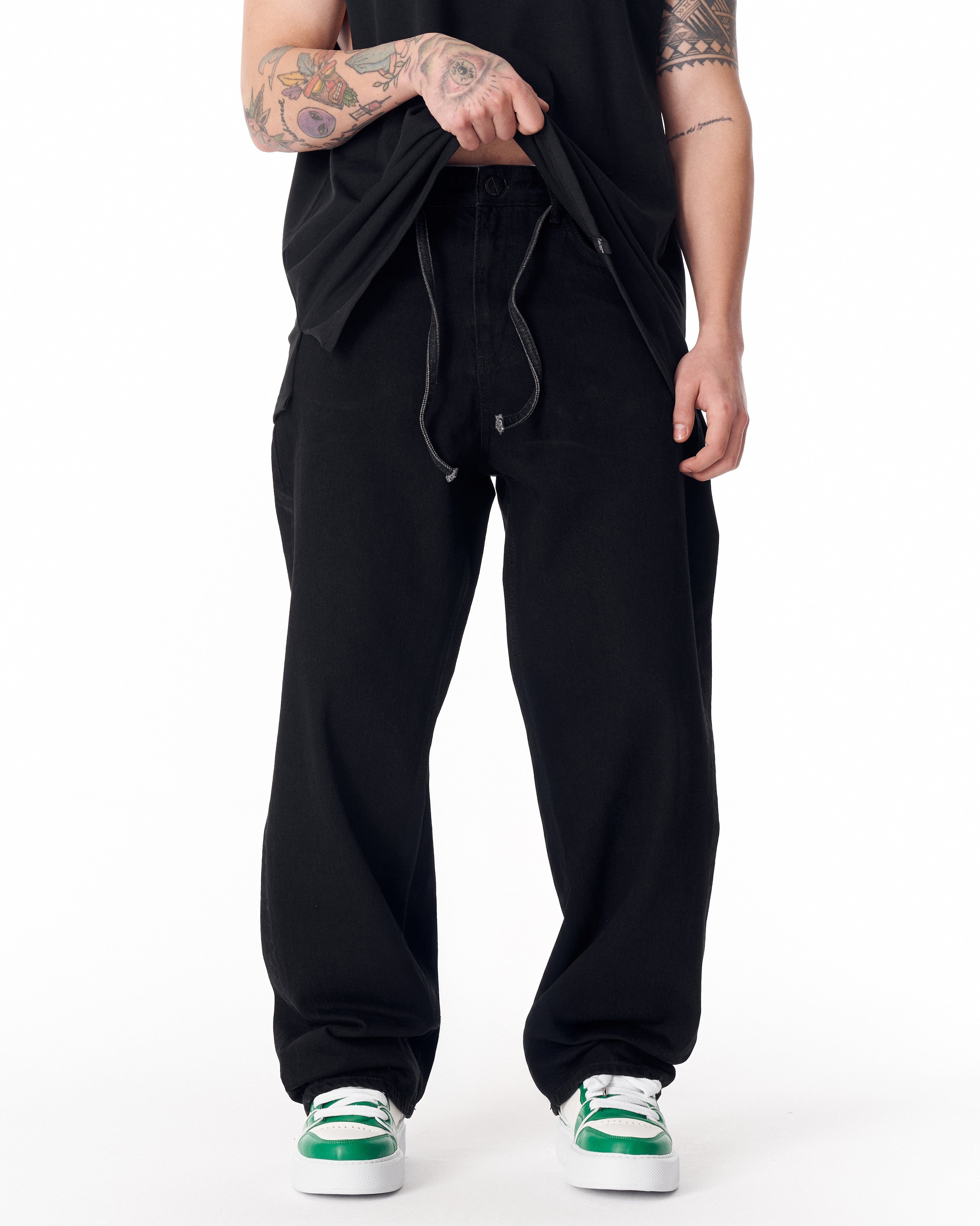 Jeans Noirs Coupe Ample pour Homme avec Cordon en Denim | MV