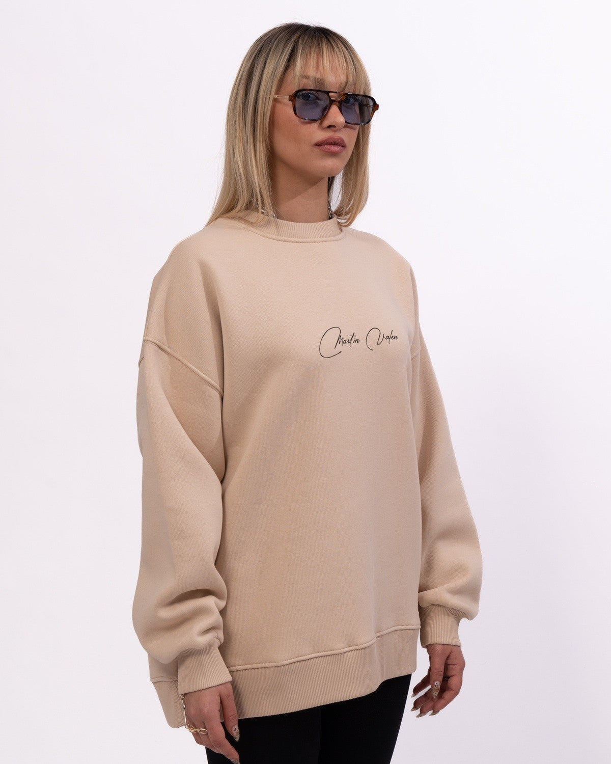 Sudadera Oversize Beige con Impresión 3D de Escritura a Mano Signatura MV