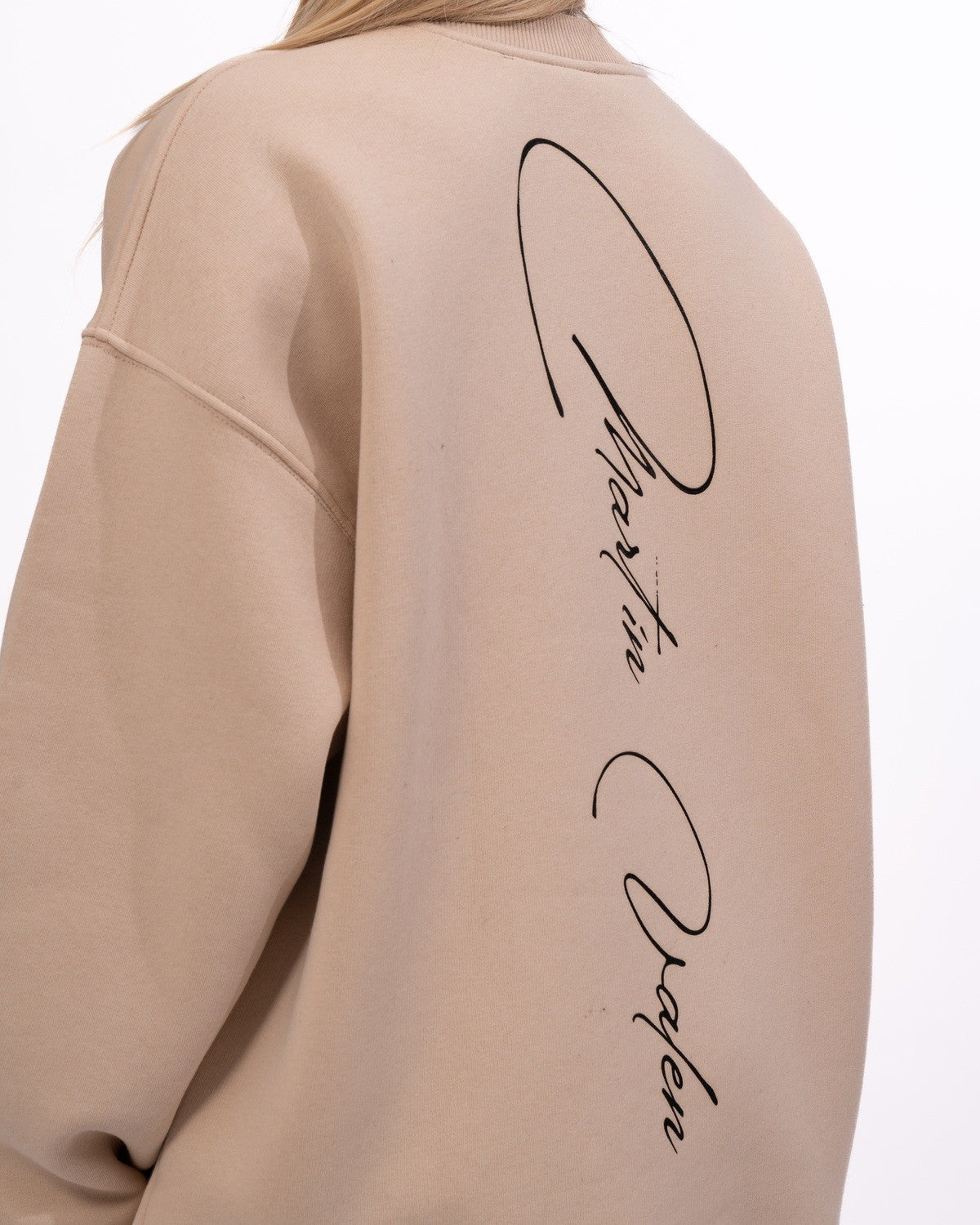 Sudadera Oversize Beige con Impresión 3D de Escritura a Mano Signatura MV
