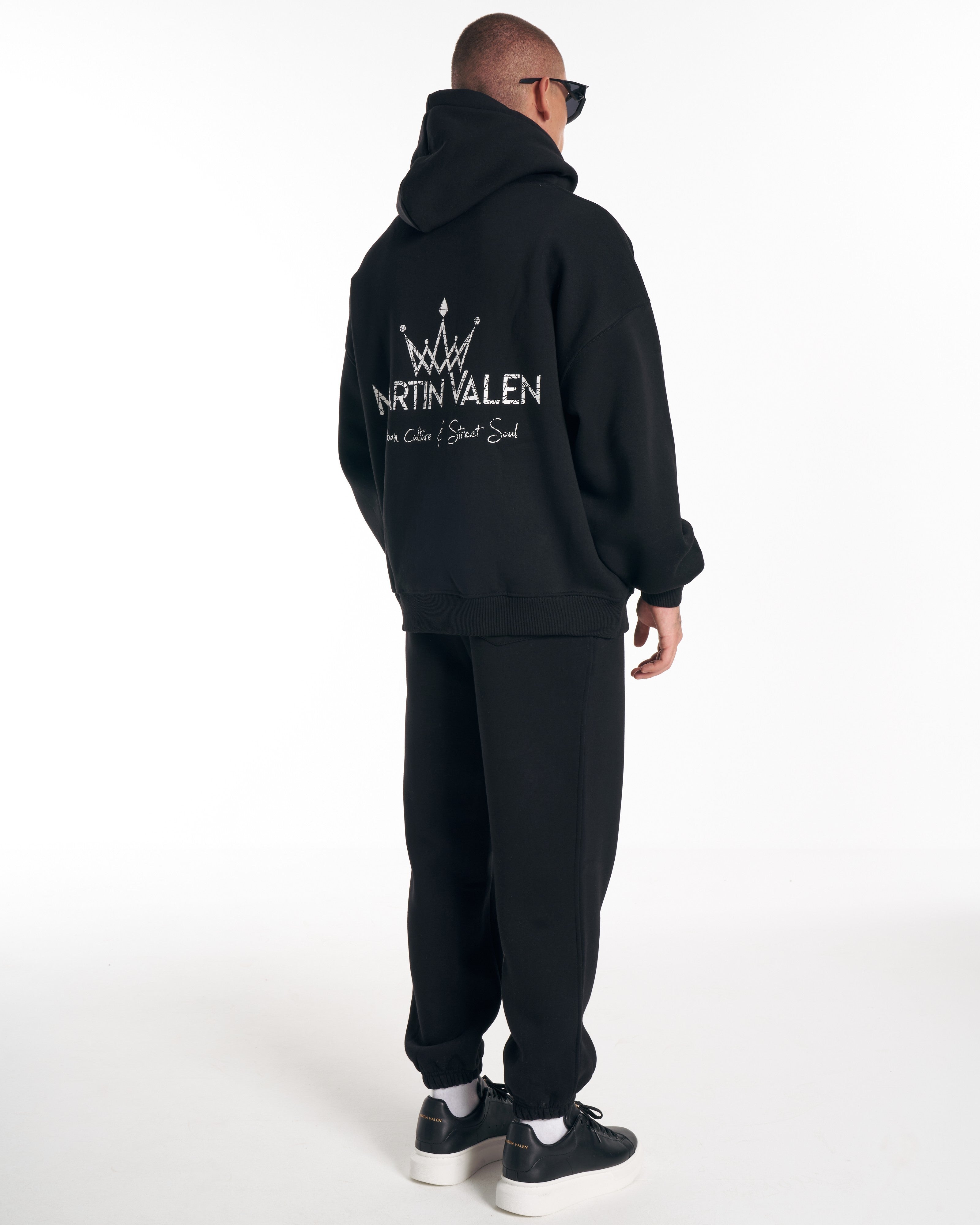 Ensemble de Survêtement Noir Oversize avec Impression au Dos pour Homme