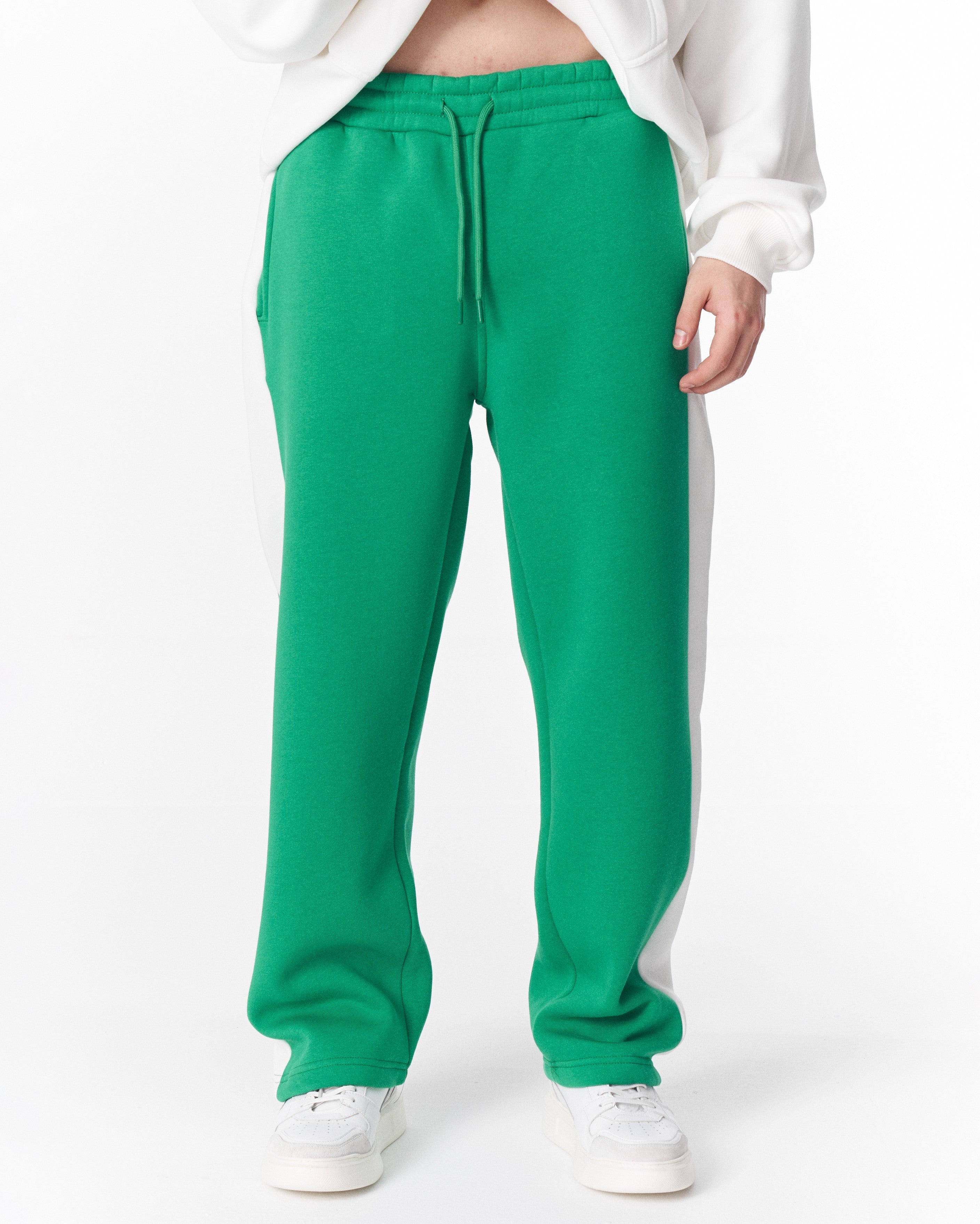 Pantaloni da Jogging Bianco-Verdi con Strisce Laterali | MV