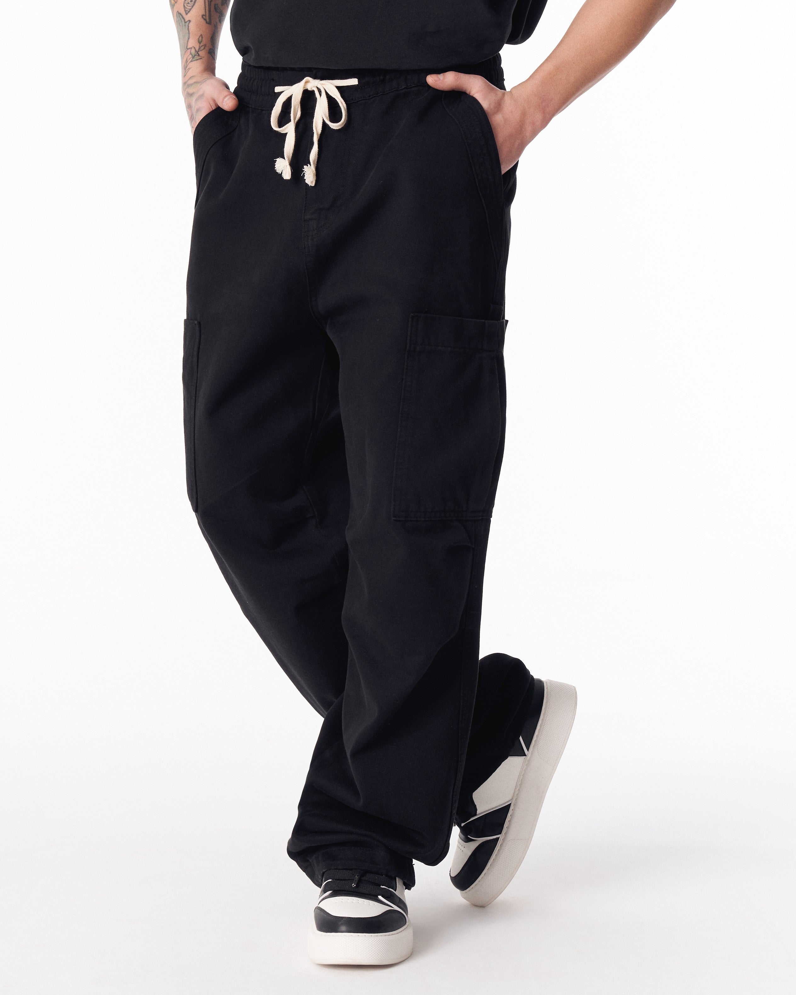 Pantaloni Cargo Jogger Neri Oversize da Uomo | Martin Valen