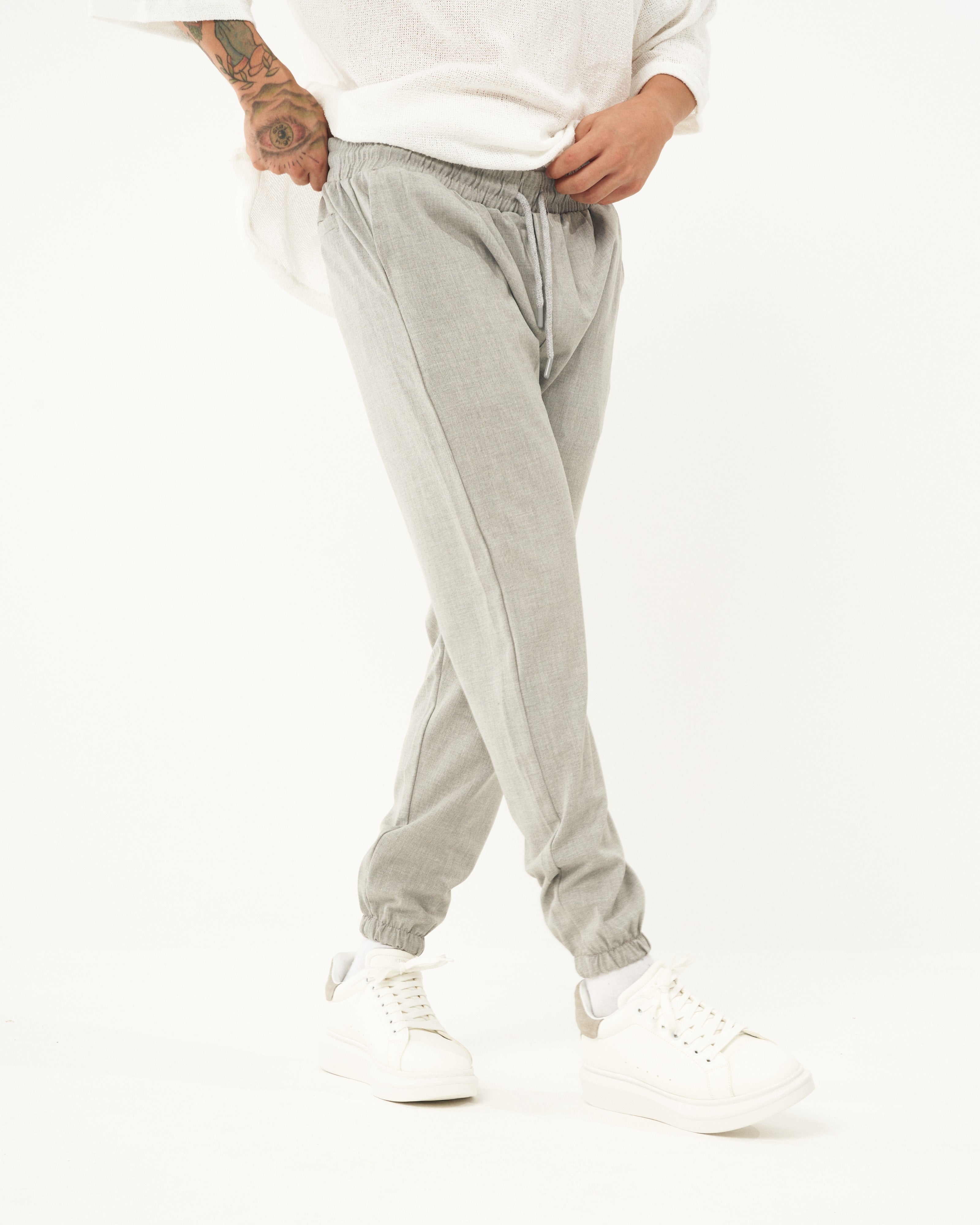 Herren Locker Geschnittene Graue Jogginghose mit Elastischen Bündchen