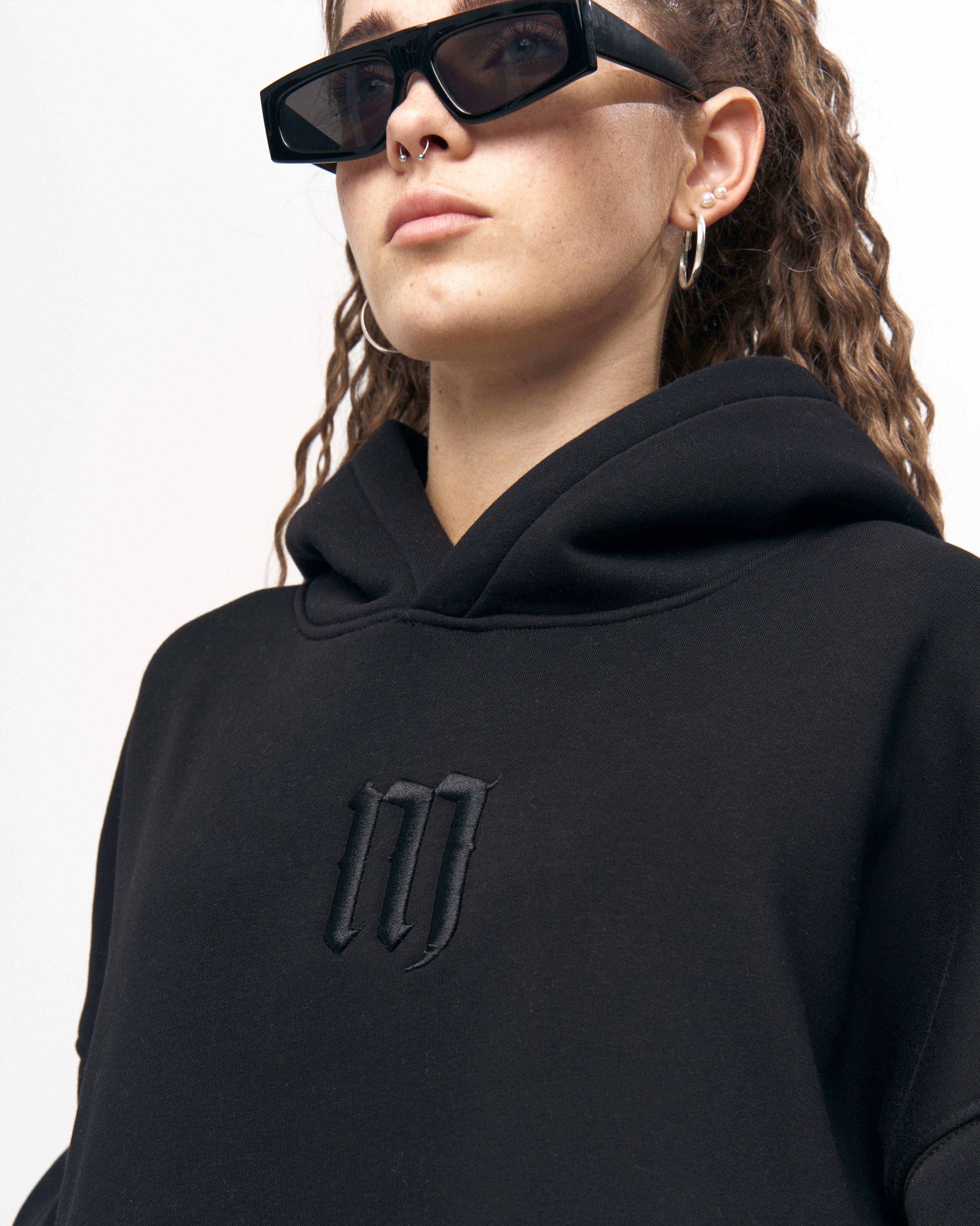 Insignio 3D Embroidered Designer Oversized Black Hoodie Jogger Set