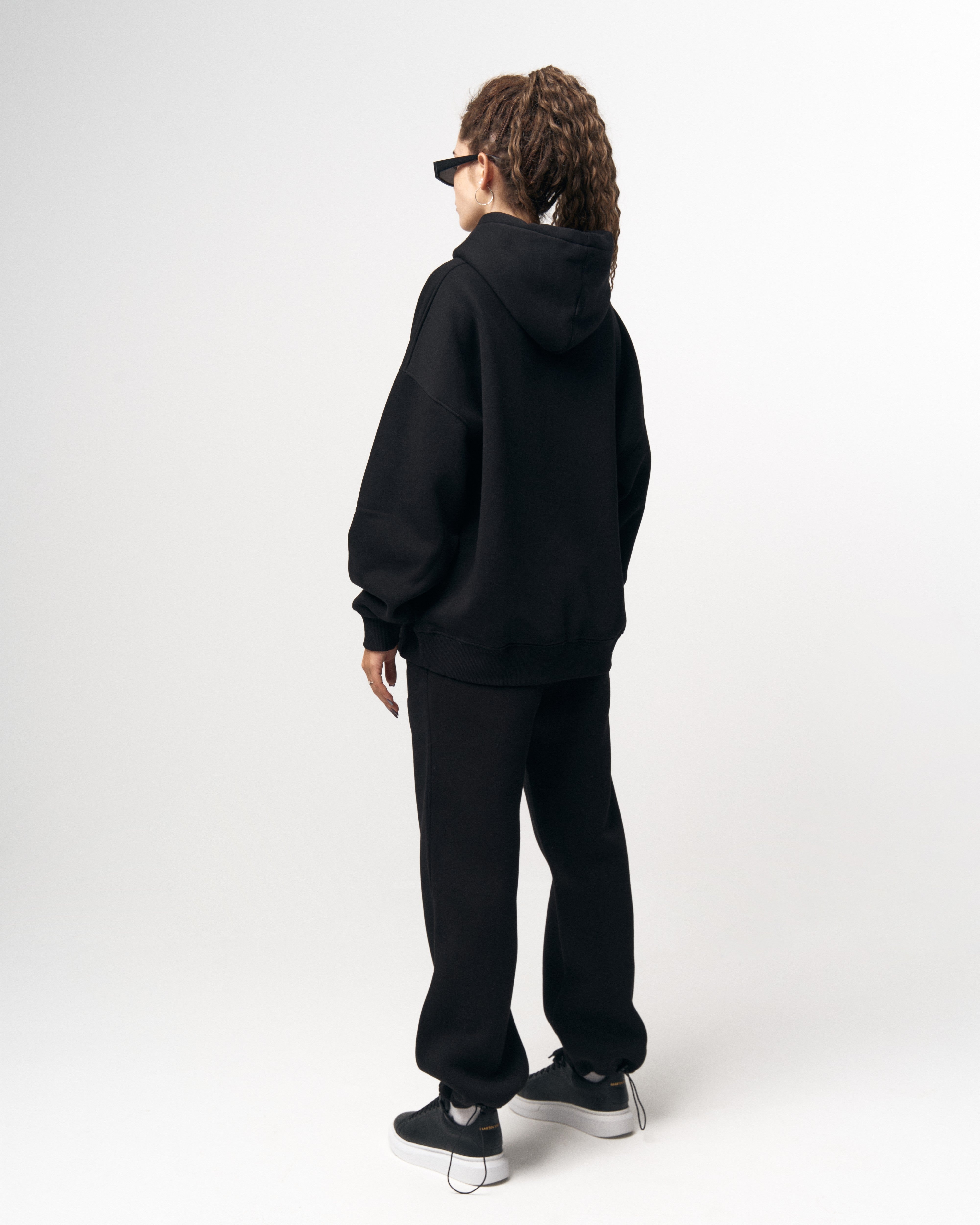 Insignio 3D Embroidered Designer Oversized Black Hoodie Jogger Set