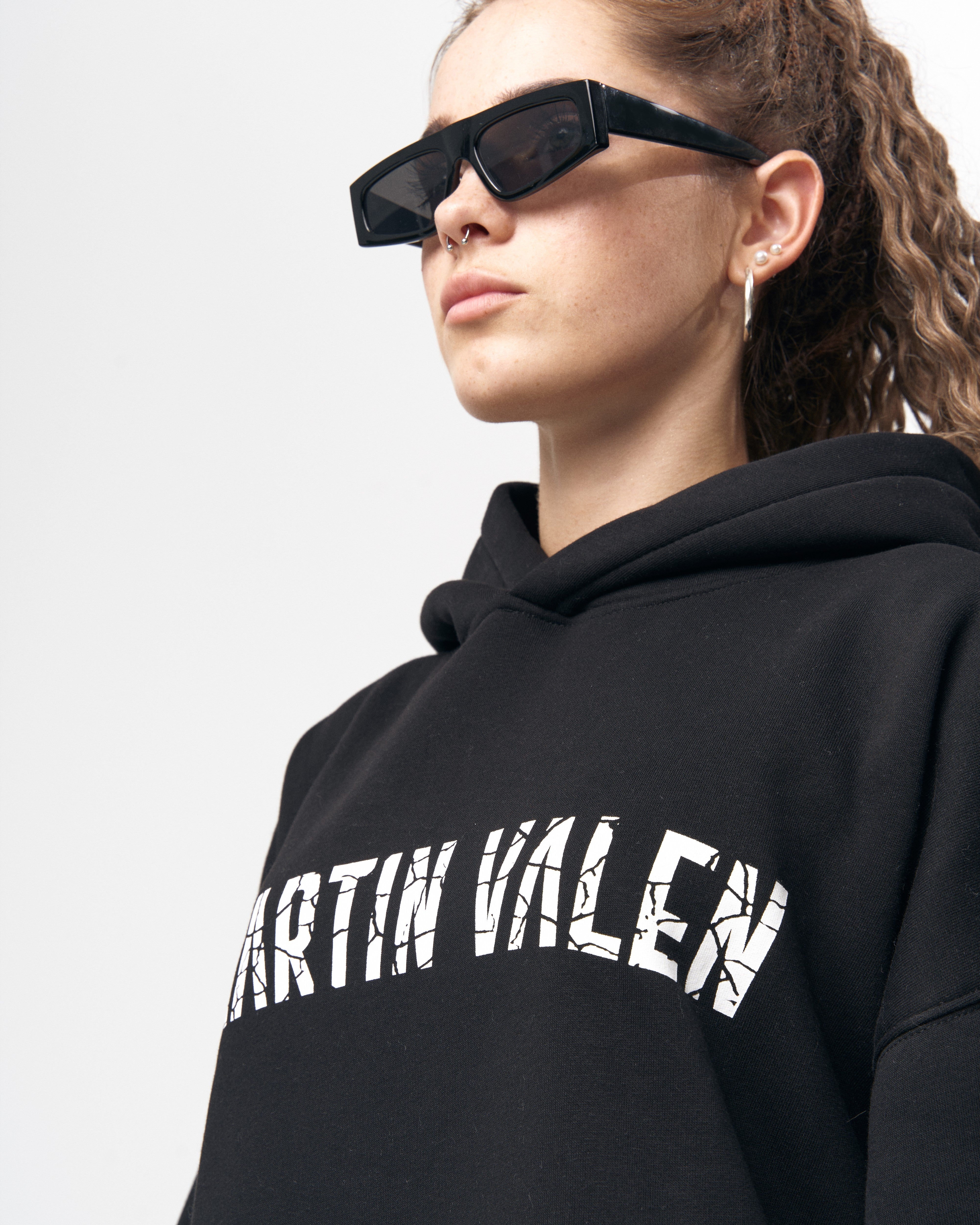 Grieto MV Crack Print Hoodie Oversize Noir de Designer | MV
