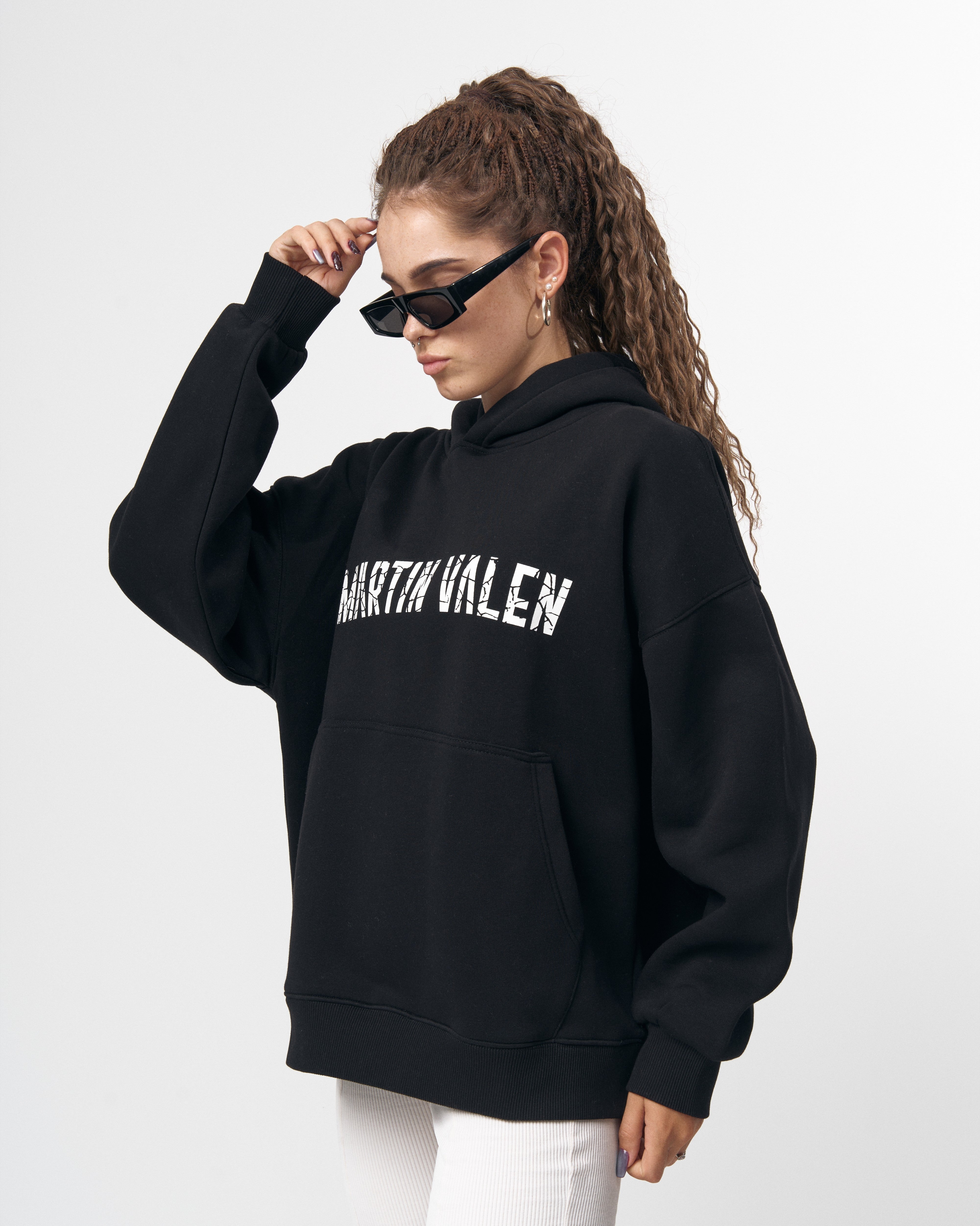 Grieto MV Crack Print Hoodie Oversize Noir de Designer | MV