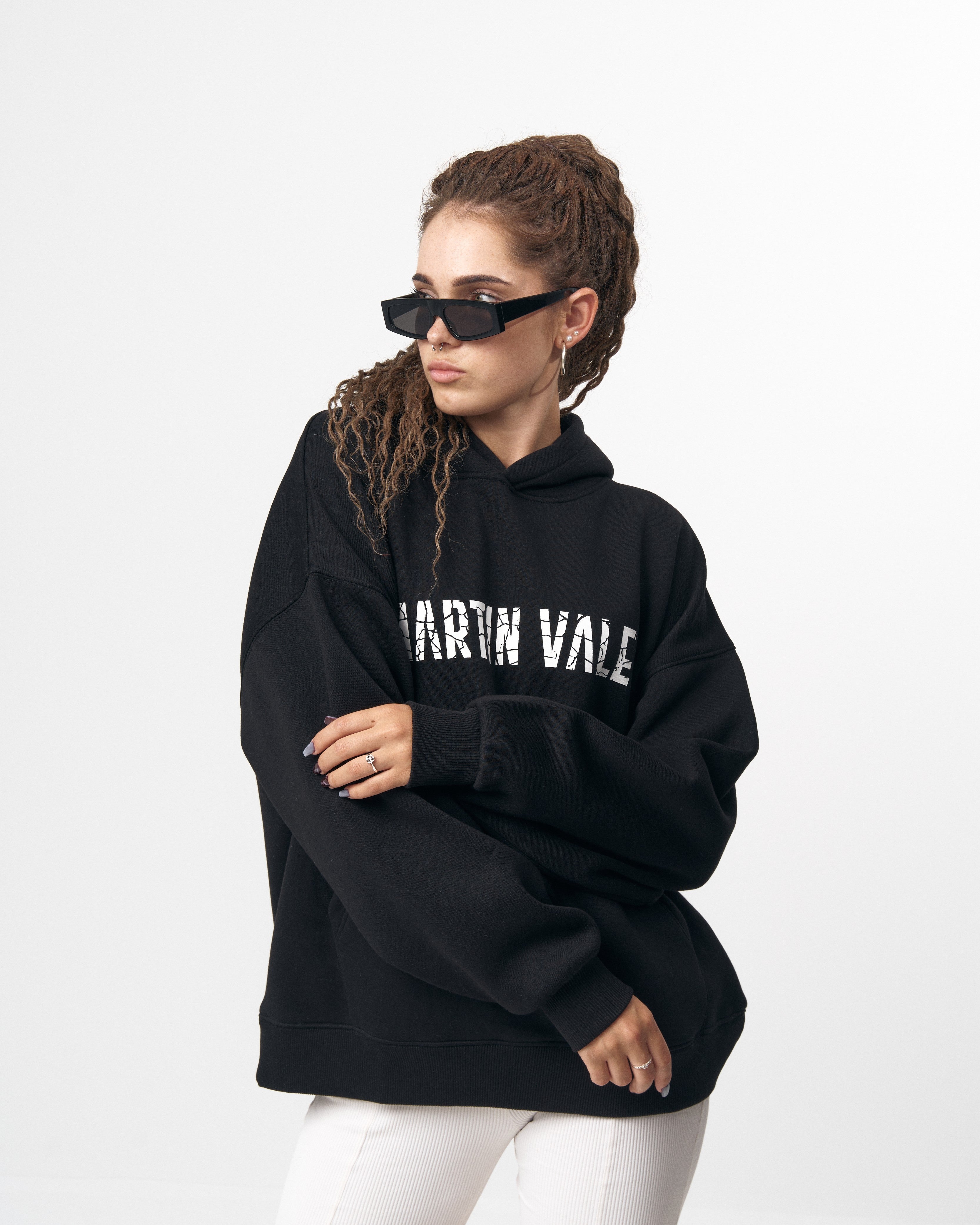 Grieto MV Crack Print Hoodie Oversize Noir de Designer | MV