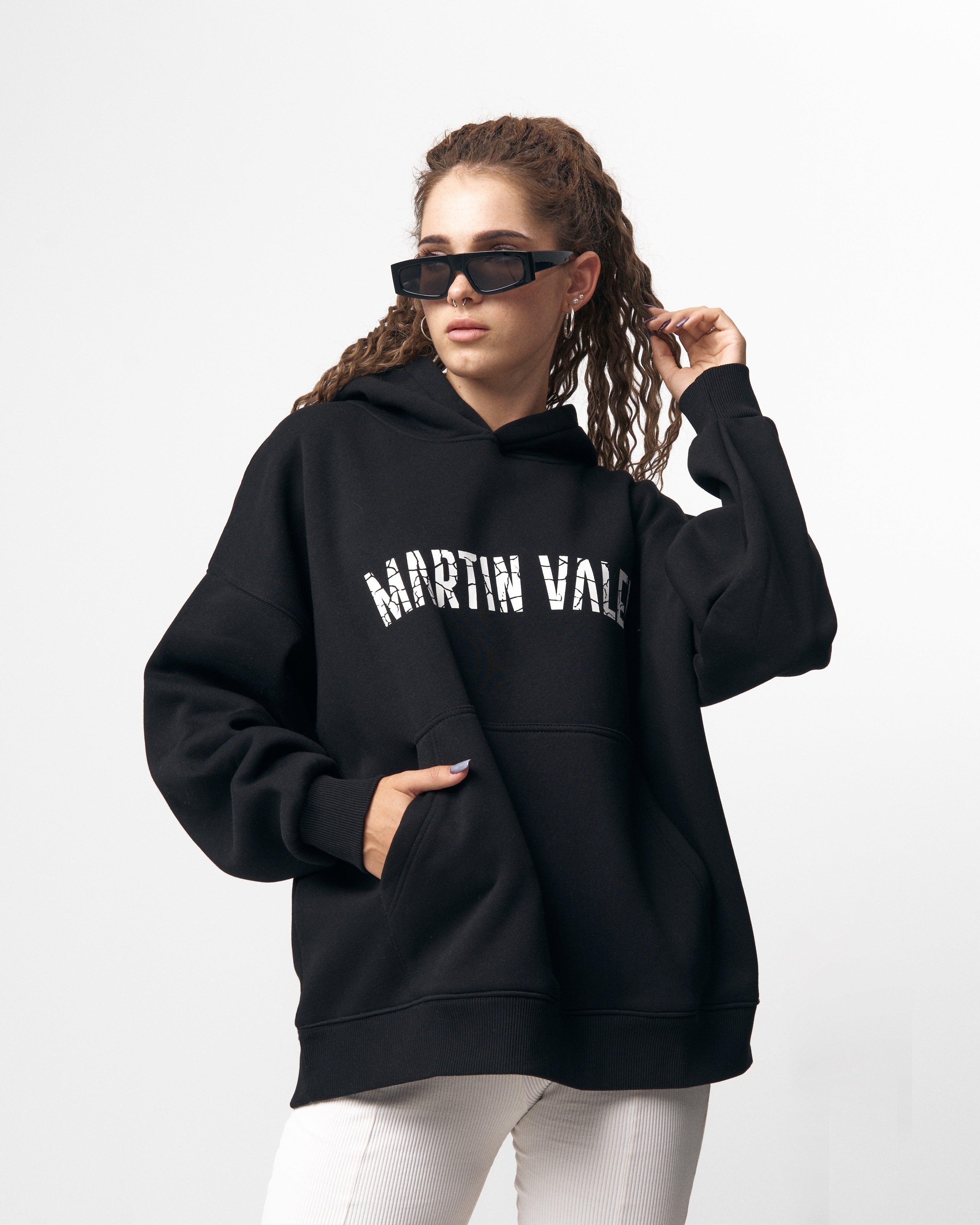 Grieto MV Crack Print Hoodie Oversize Noir de Designer | MV