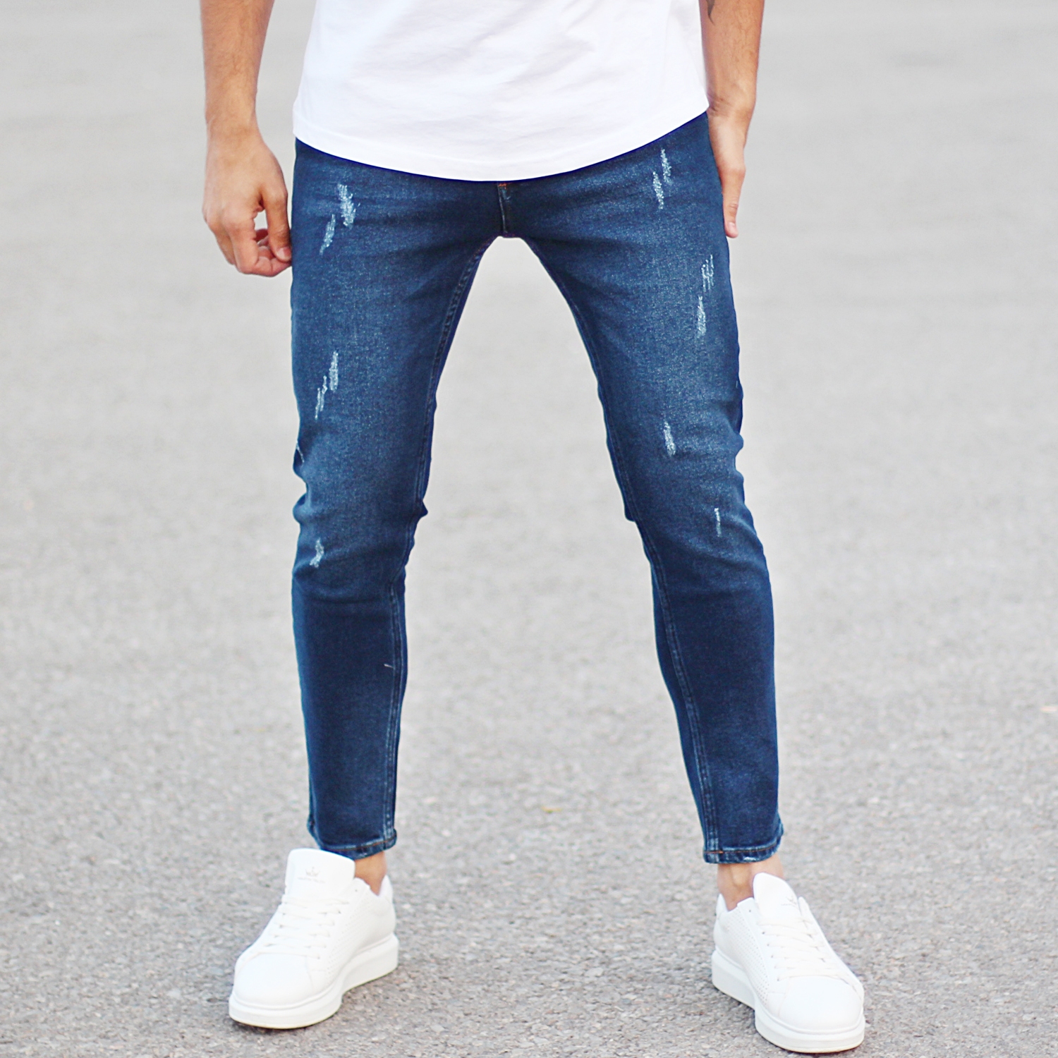 dark blue jeans outfit mens