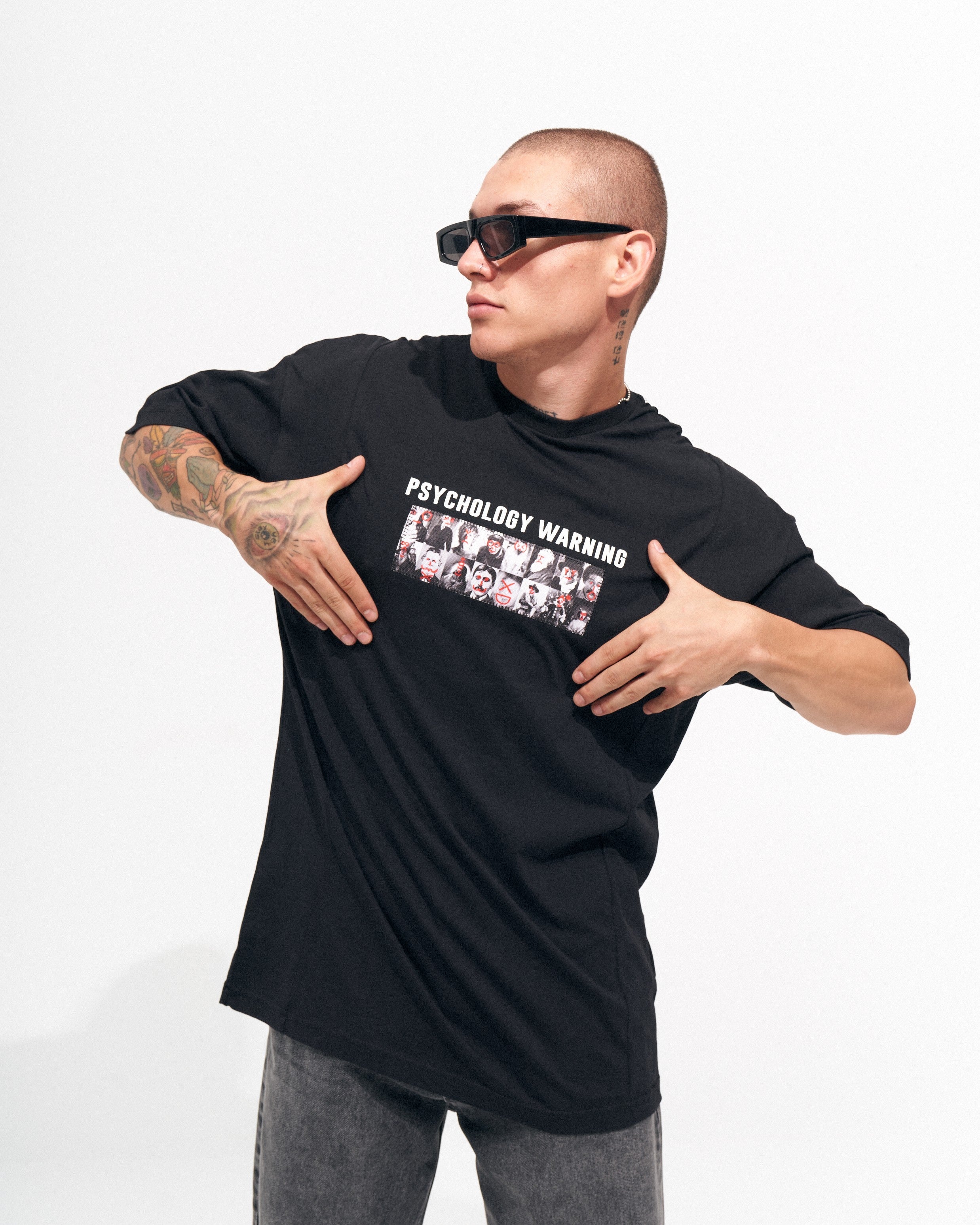 "Warning" T-shirt Oversize pour Hommes avec Impression Designer | Martin Valen