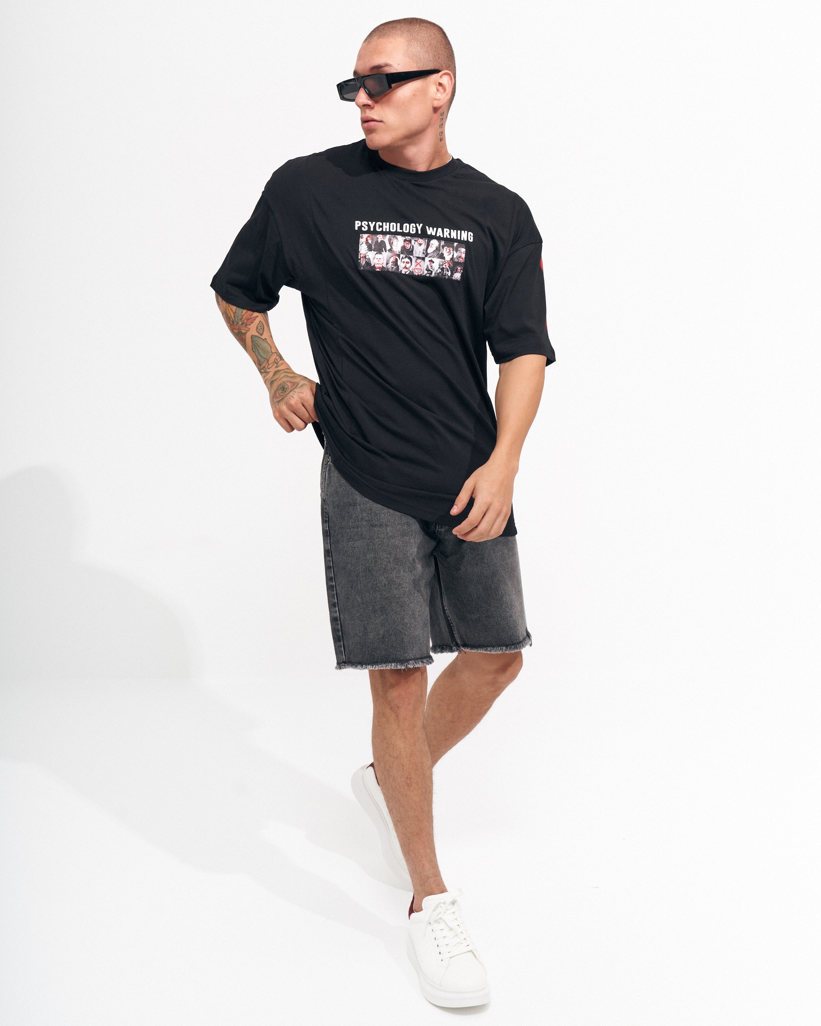 "Warning" T-shirt Oversize pour Hommes avec Impression Designer | Martin Valen