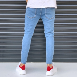 Men's Jeans With Heavy Rips And Patchworks Denim Blue