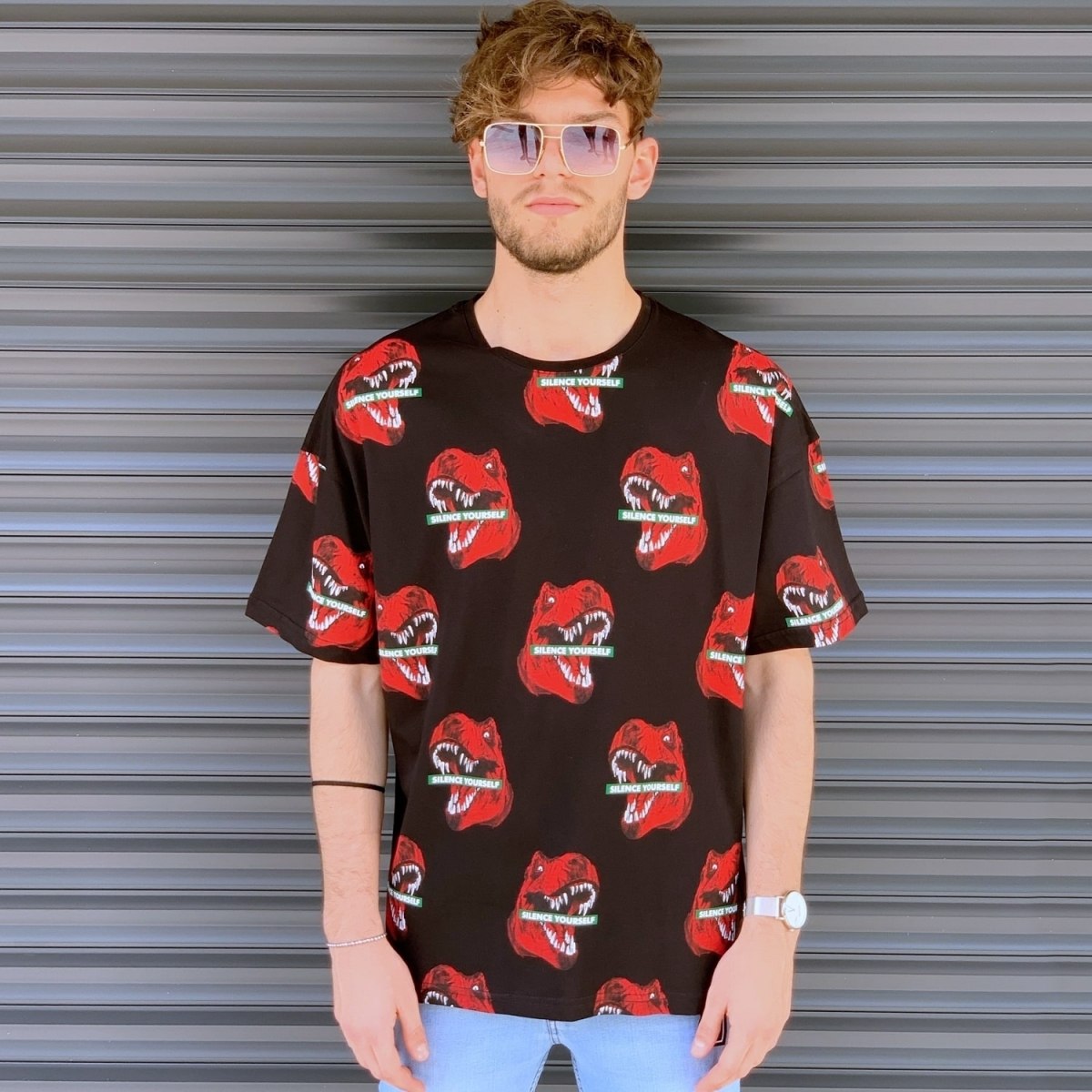 Men's Jurrasic Dinosaur Pattern T-Shirt Brown