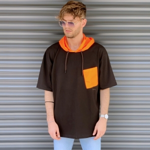 Men's Oversized T-Shirt With Orange Hood In Brown