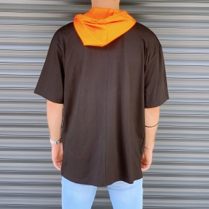 Men's Oversized T-Shirt With Orange Hood In Brown