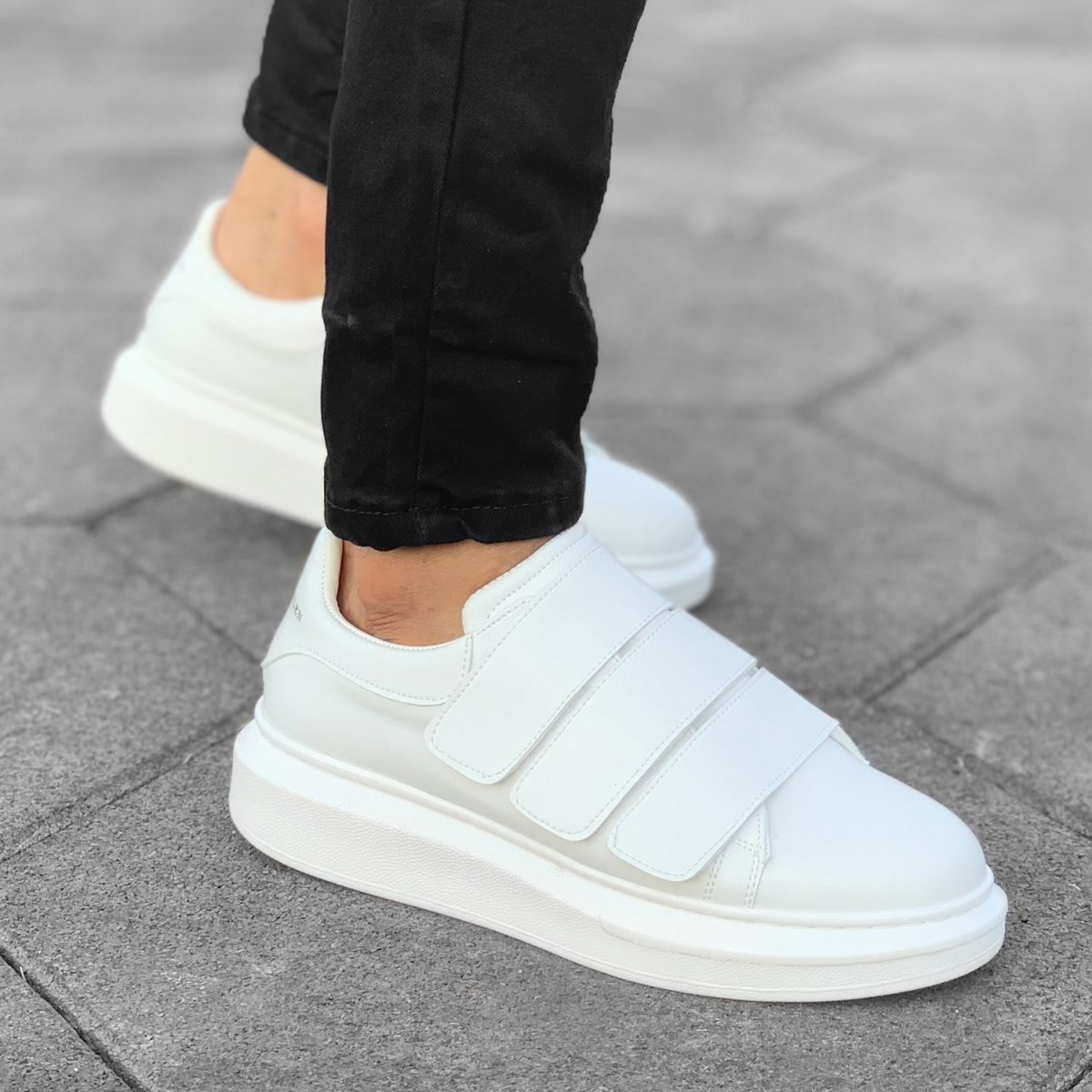 Martin Valen Men's Triple Velcro Sneakers In Solid White