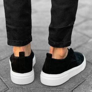 Hombre Diseñador Zapatillas Cuero Gamuza Negro-Blanco - 3