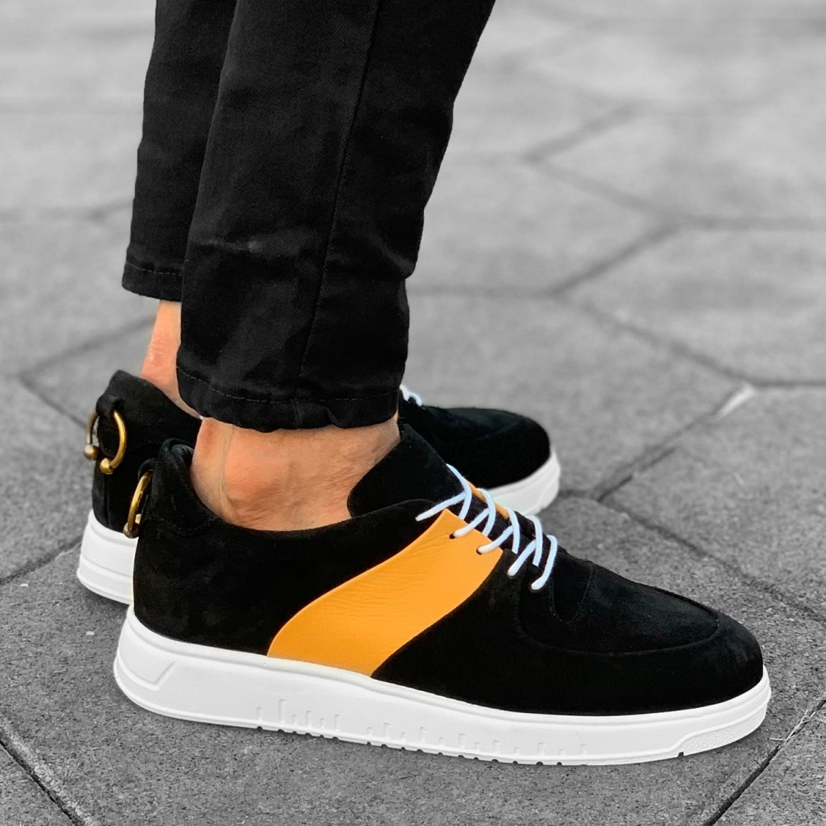 Martin Valen Men's Premium Genuine Leather Sneakers Black & Yellow