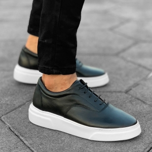 Premium Leather Casual Sneakers in Black White - 2