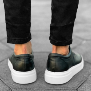 Uomo In Pelle Sneakers Scarpe Nero-Bianco - 4