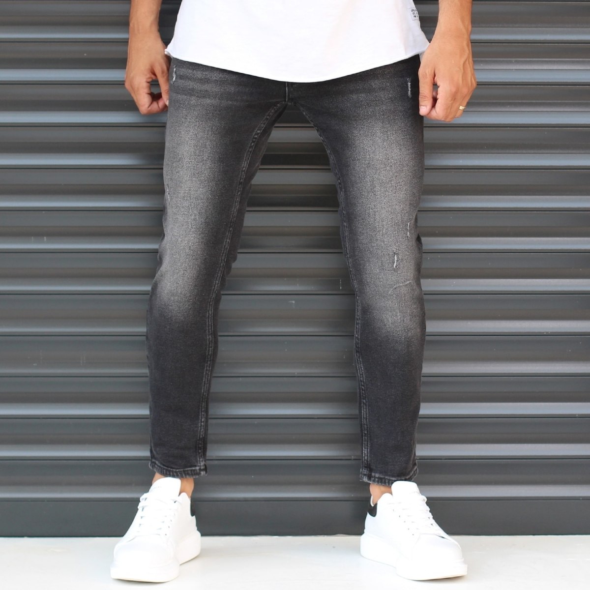 Men's Basic Stonewashed Jeans In Black