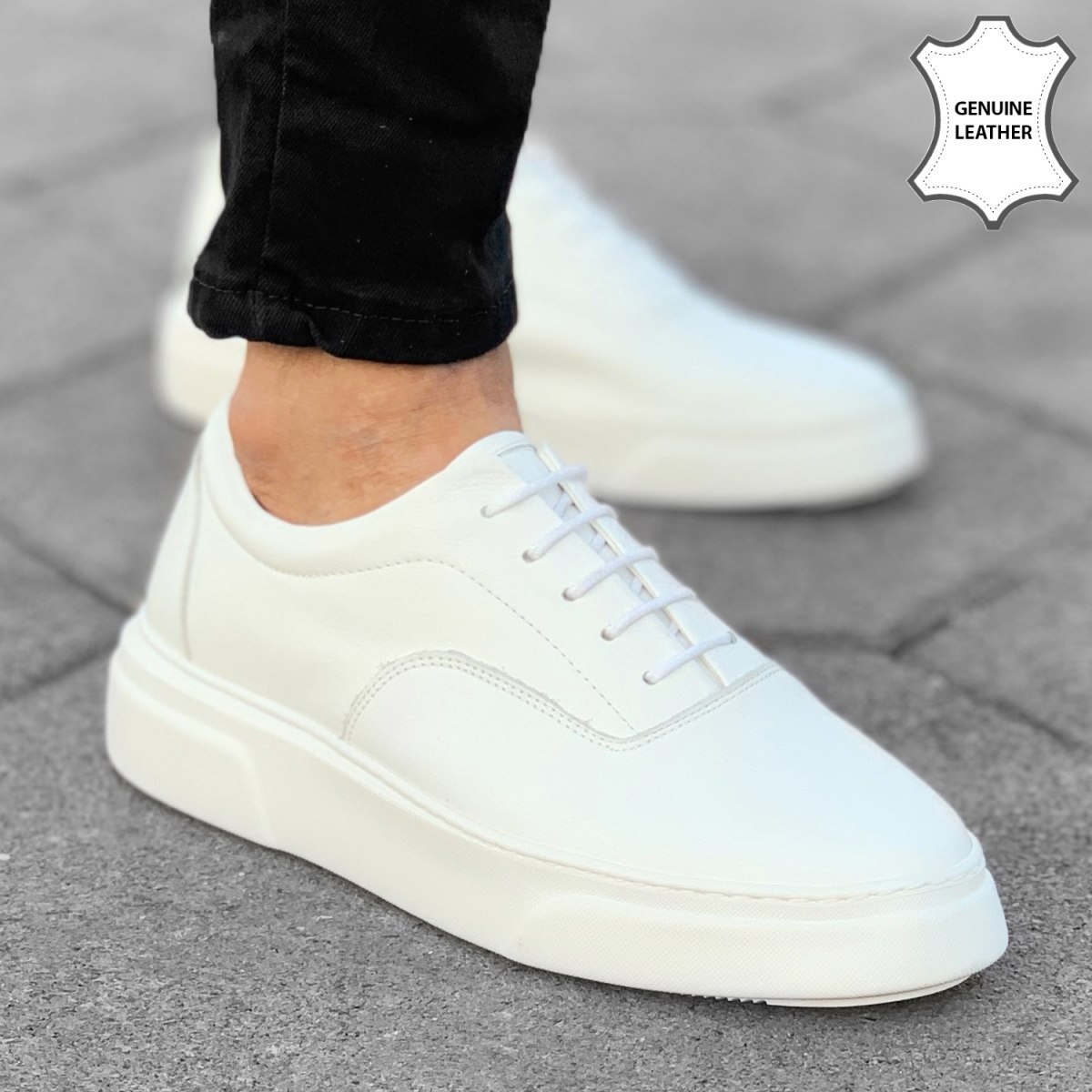 Martin Valen Men's Premium Genuine Leather Sneakers Full White