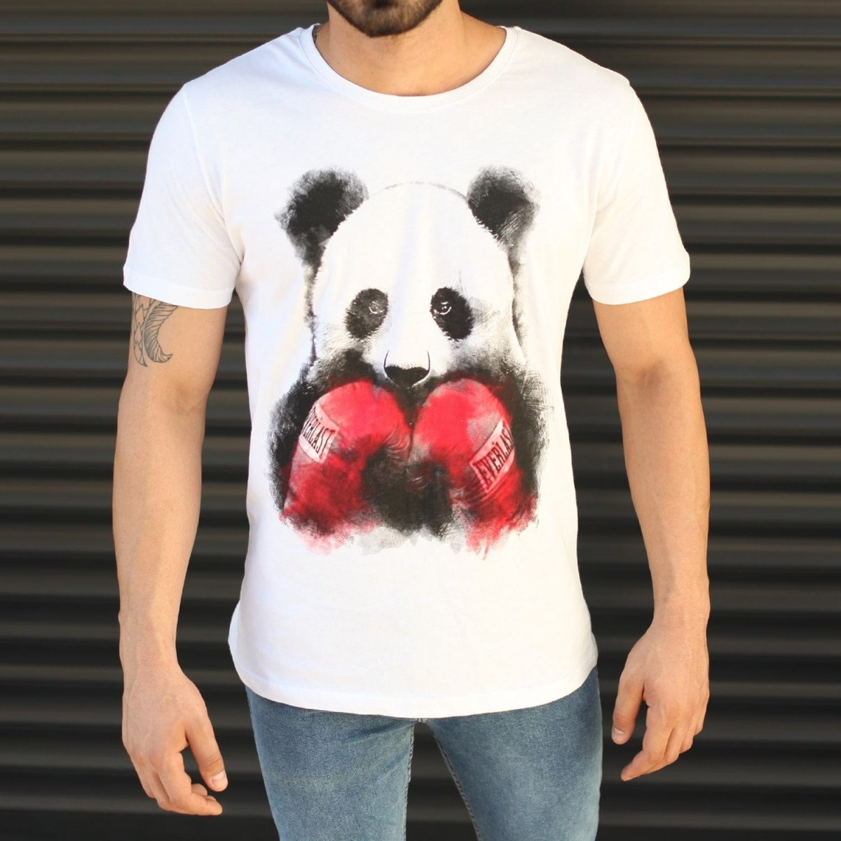 Mens Sporty Panda Printed Fit T Shirt In White 
