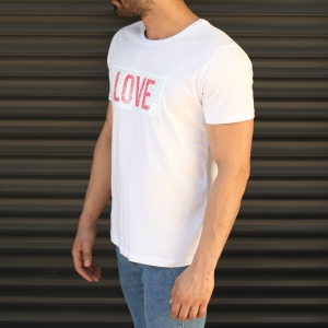Men's Love Printed Crew Neck T-Shirt In White - 4