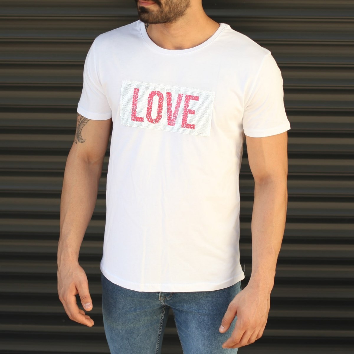 Men's Love Printed Crew Neck T-Shirt In White - 1