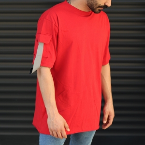 Men's Strap Detailed Oversized T-Shirt In Red - 1