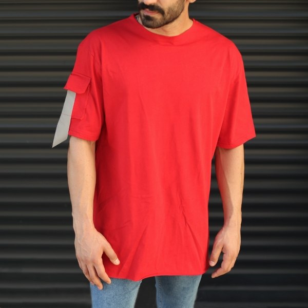 Men's Strap Detailed Oversized T-Shirt In Red - 2