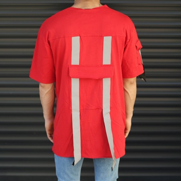 Men's Strap Detailed Oversized T-Shirt In Red - 3
