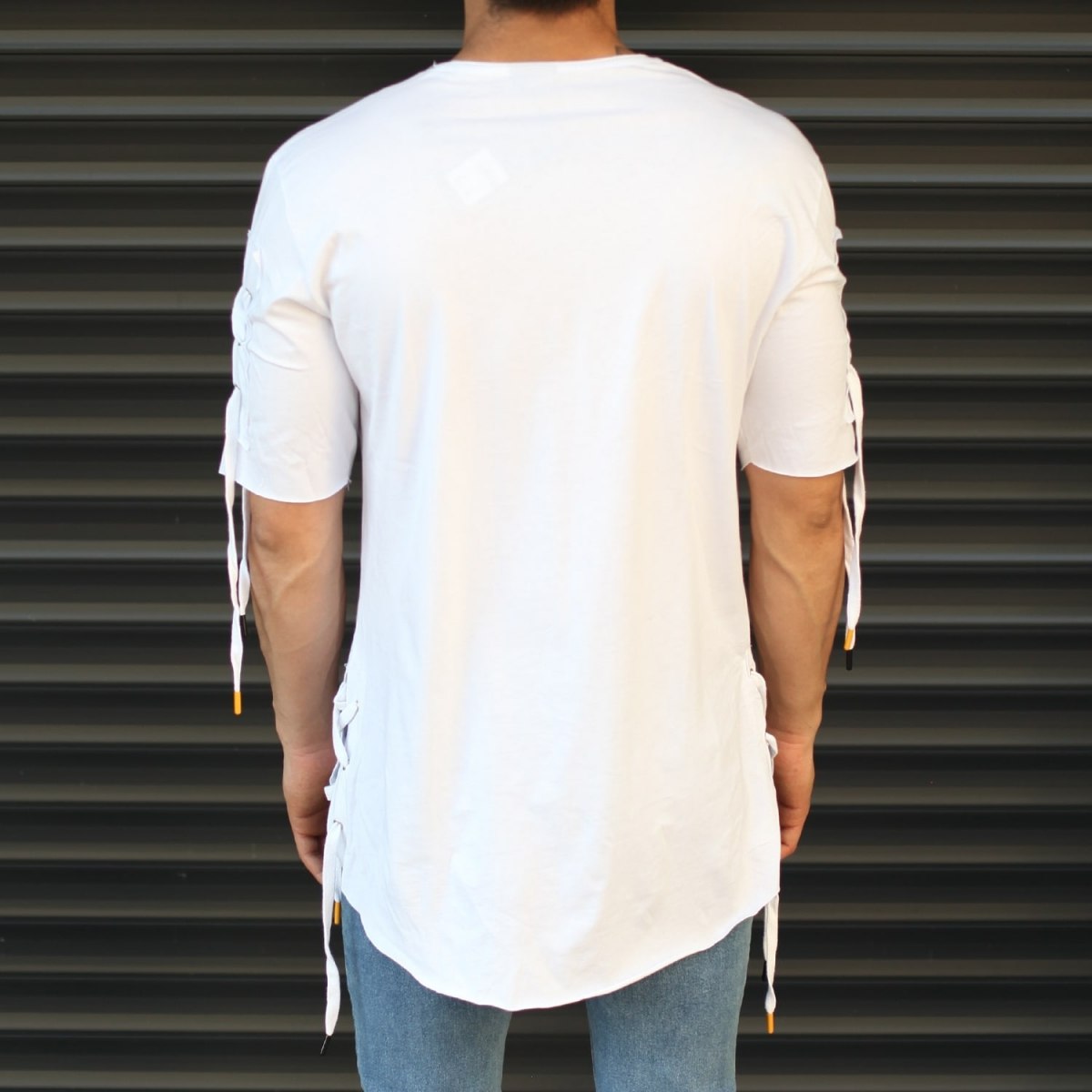 Men's Sleeves Drawstring Longline T-Shirt White - 2