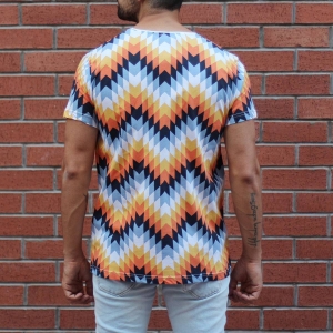 Men's Geometric Colored Round Neck T-Shirt - 2