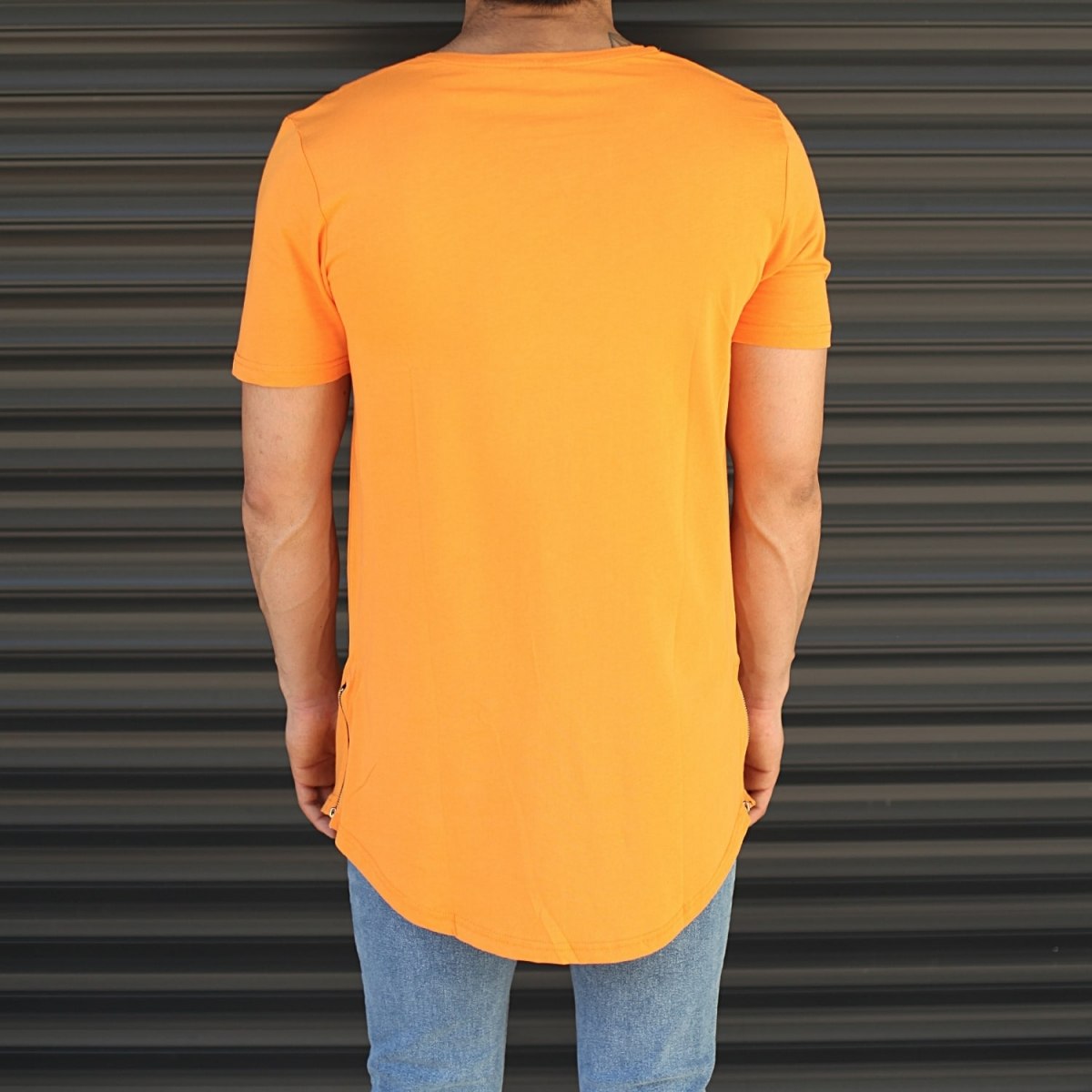 Men's Longline Round Neck T-Shirt In Orange - 3